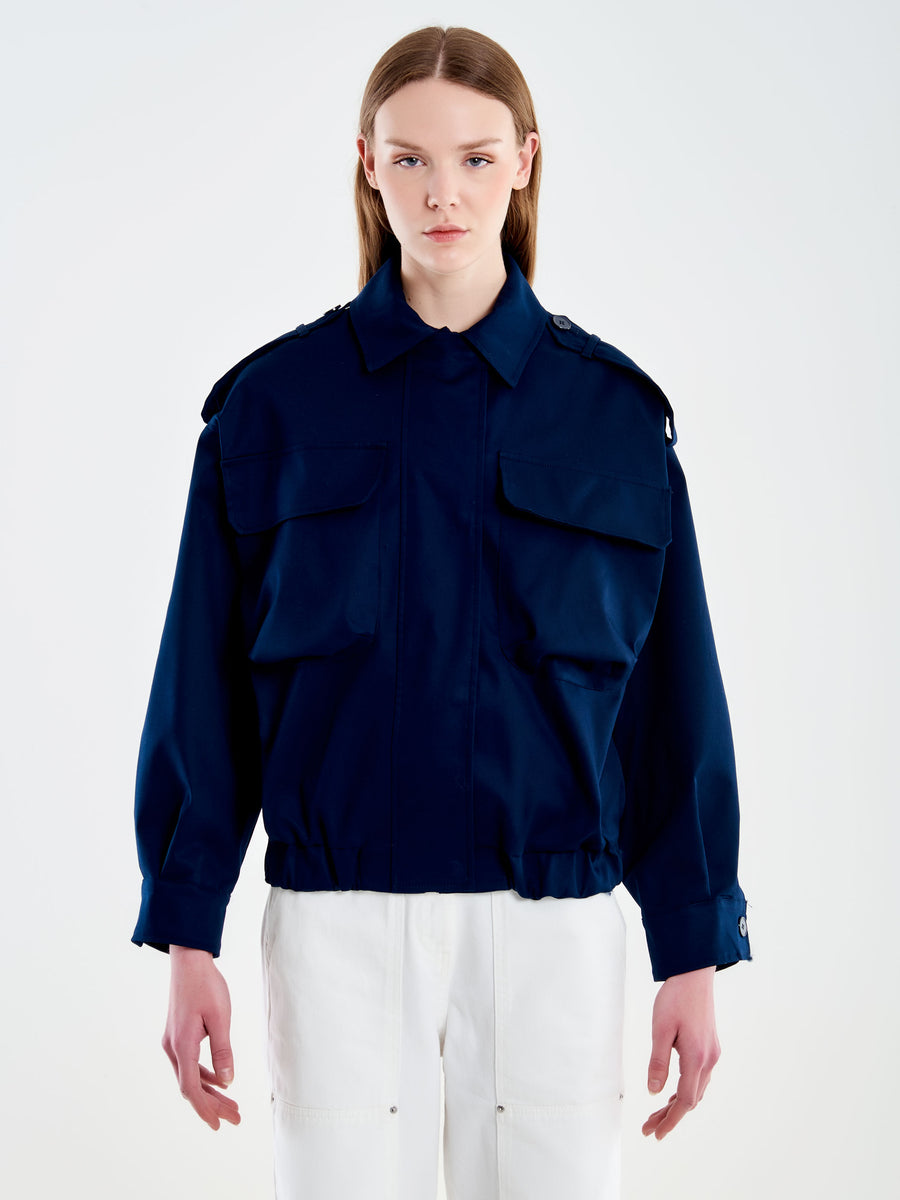 Bomber con Tasconi in Cotone Blu | Vicolo