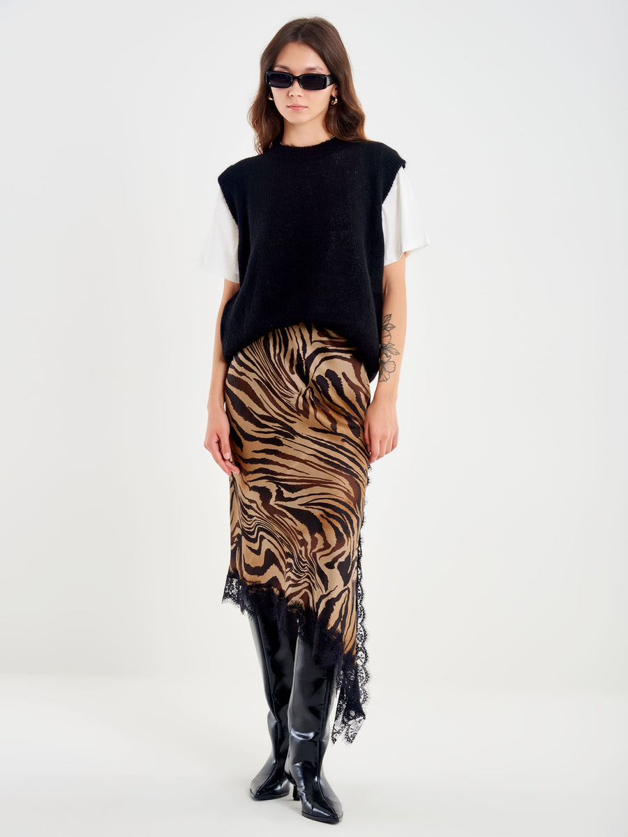 Gonna Asimmetrica Animalier Marrone Vicolo