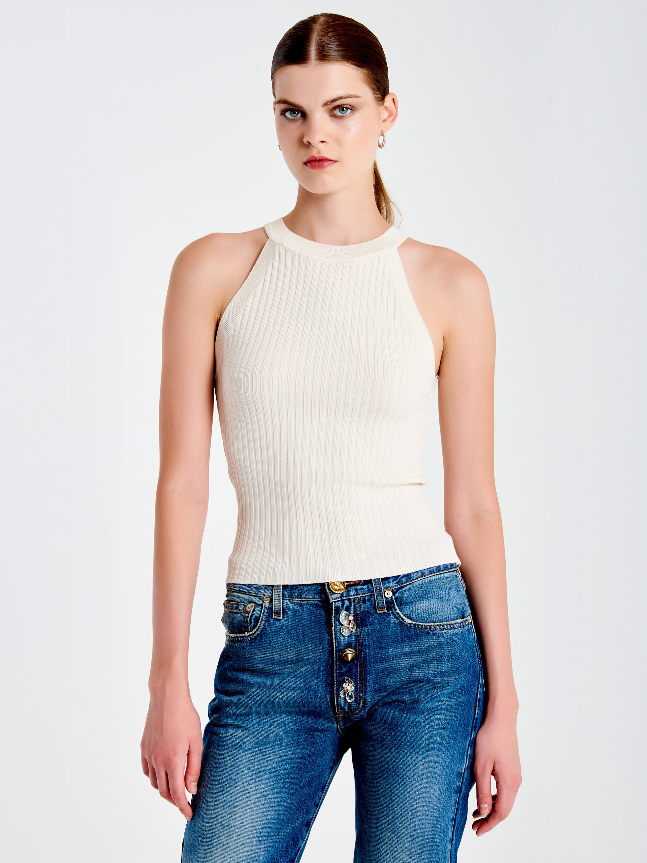 Vicolo Top in Maglia Scollo Halter Bianco