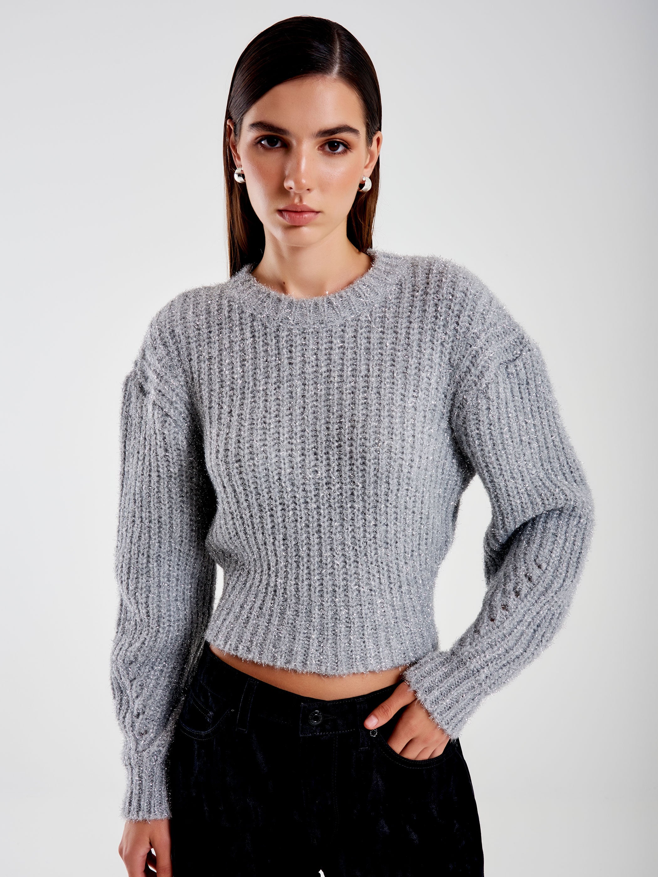 Vicolo Pullover Lurex con Laccio Dietro Grigio