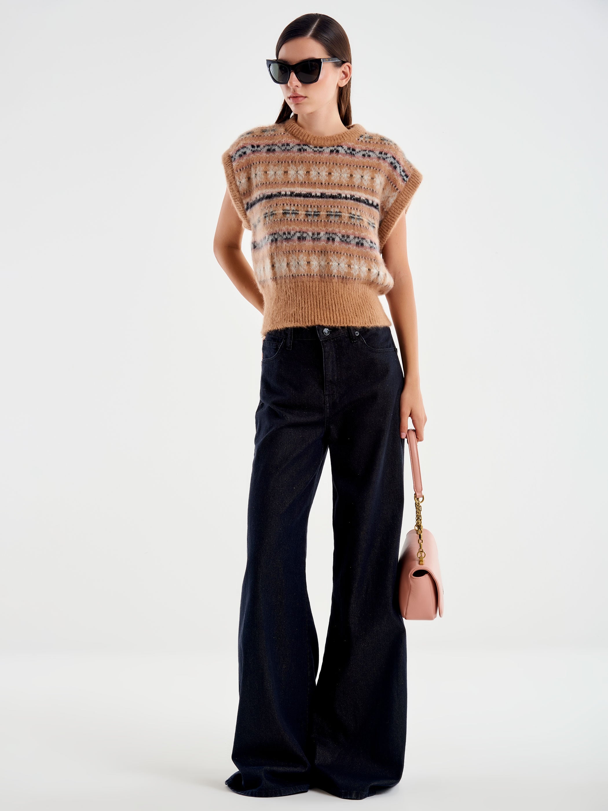 Vicolo Maglia Cropped Jacquard Cammello