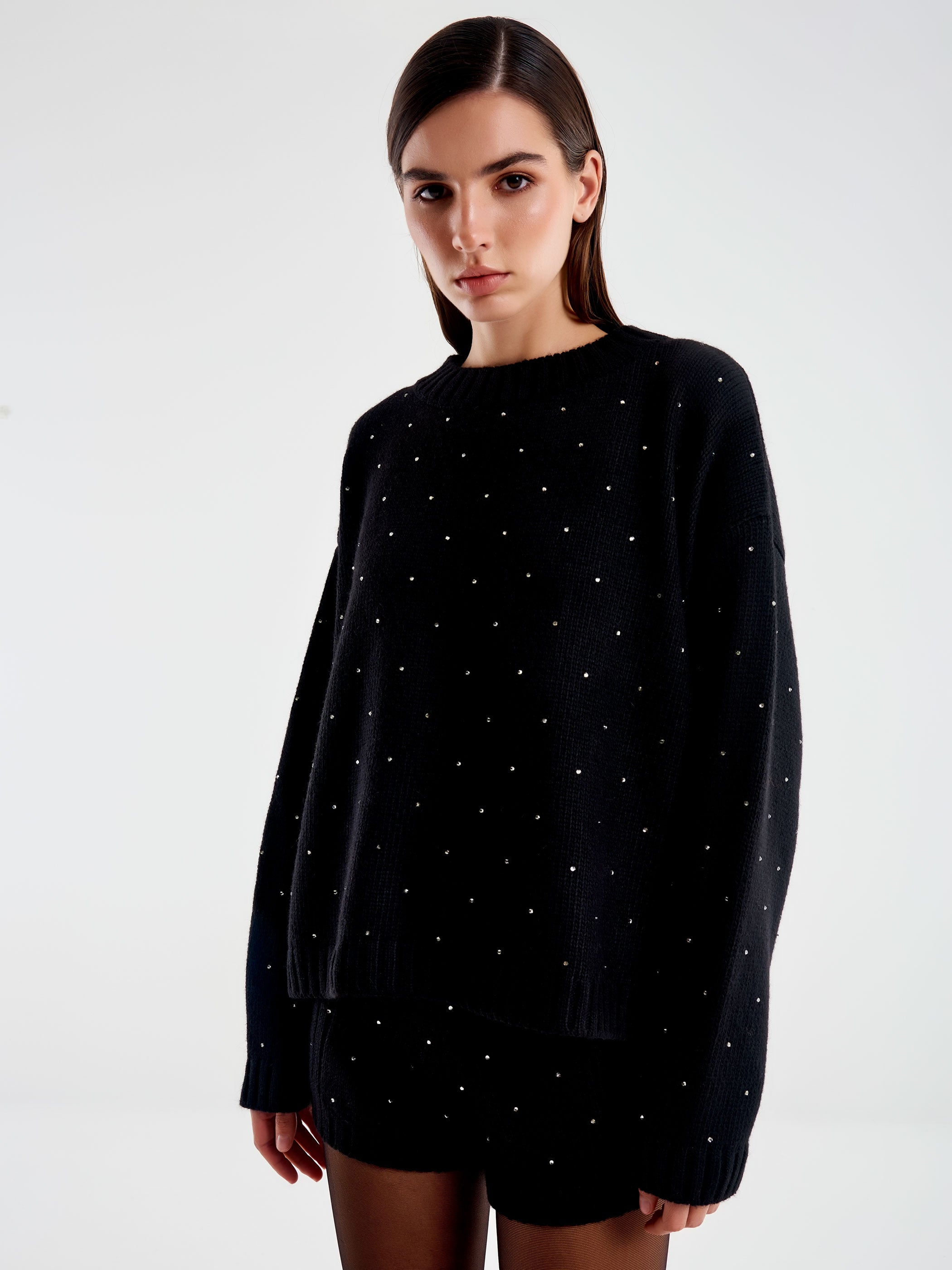 Vicolo Pullover Girocollo con Strass Nero