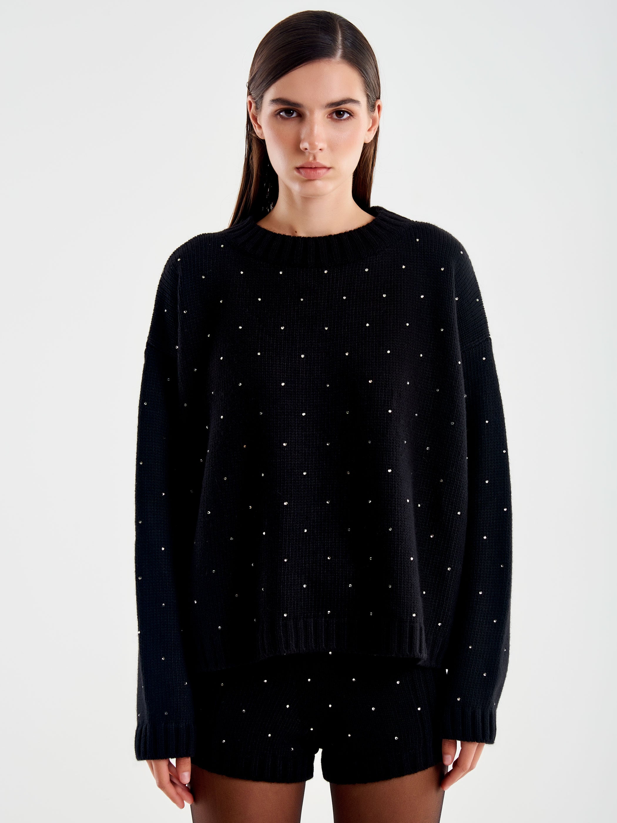 Crew Neck Pullover with Rhinestones