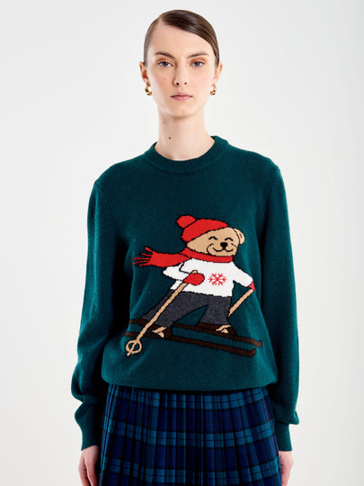 Pull con Ricamo Orso Sciatore