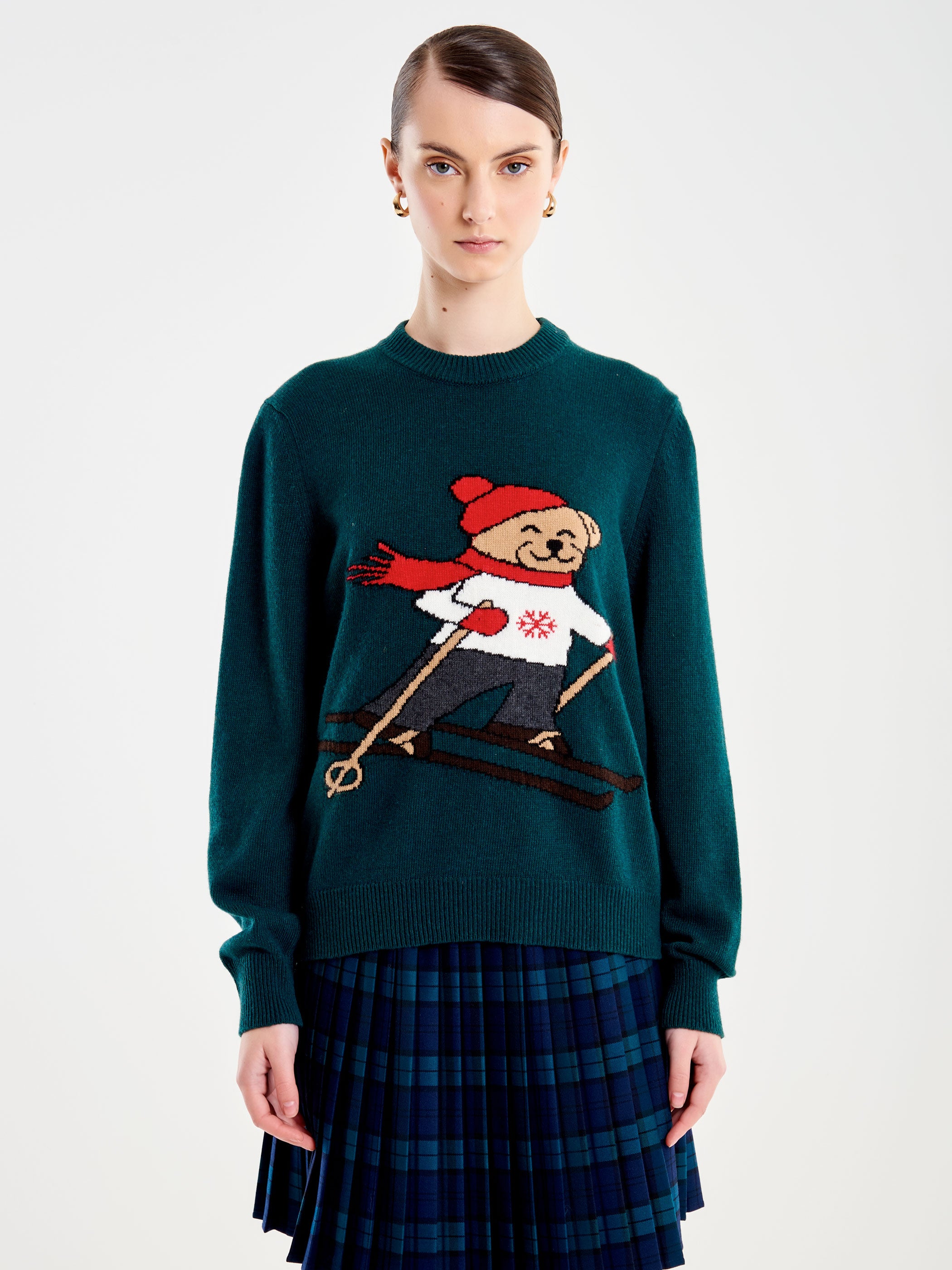 Pull con Ricamo Orso Sciatore