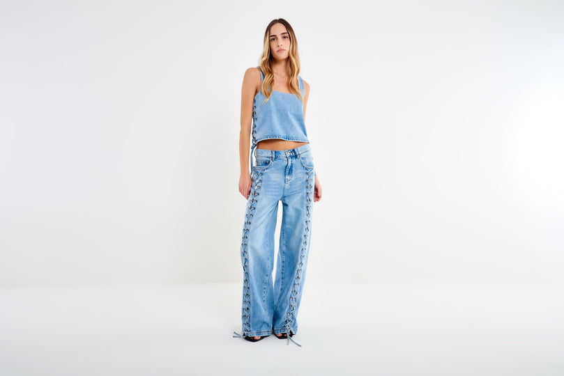 Top in Denim con Intreccio