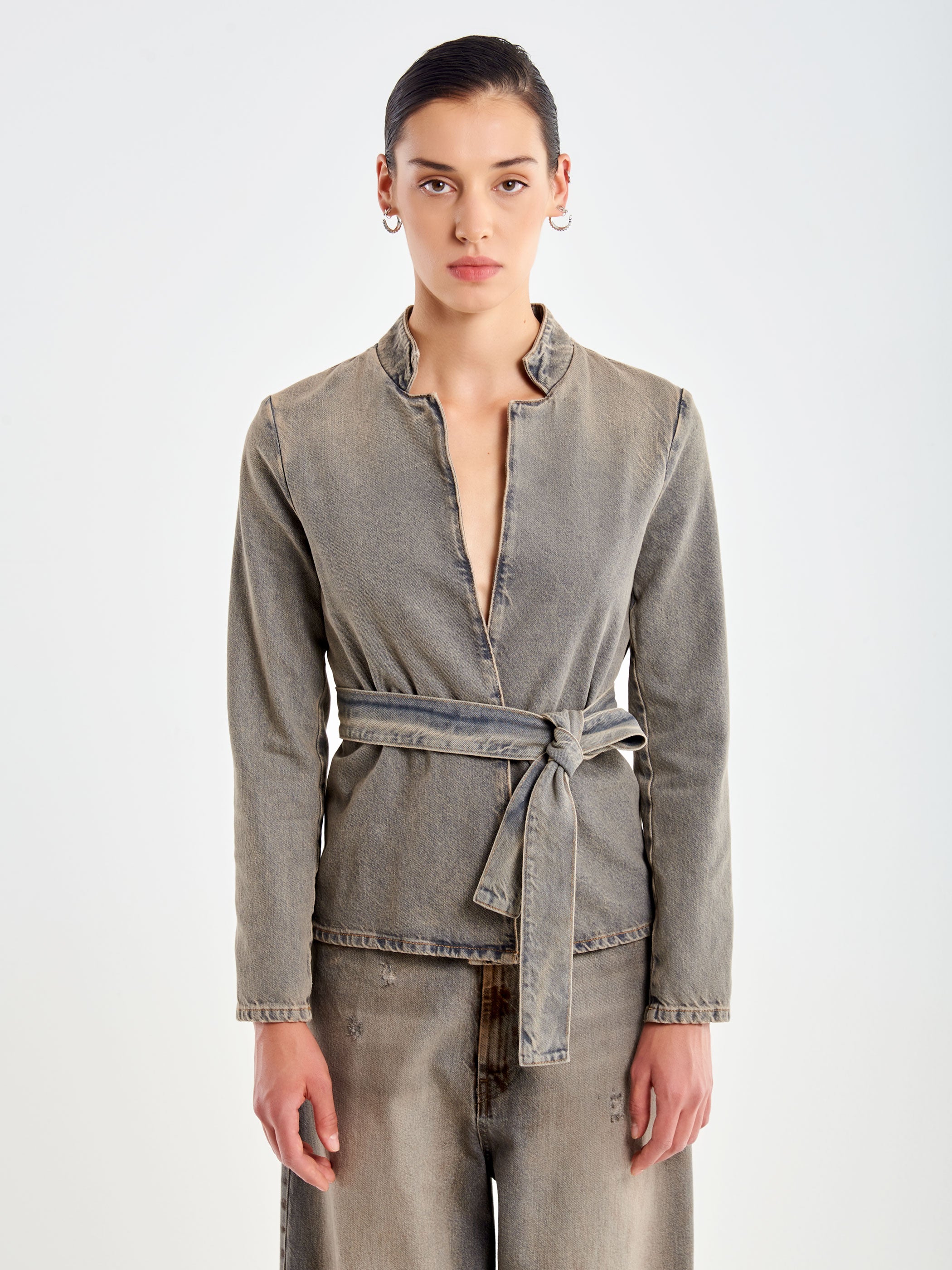 Dirty Denim Jacket with Belt