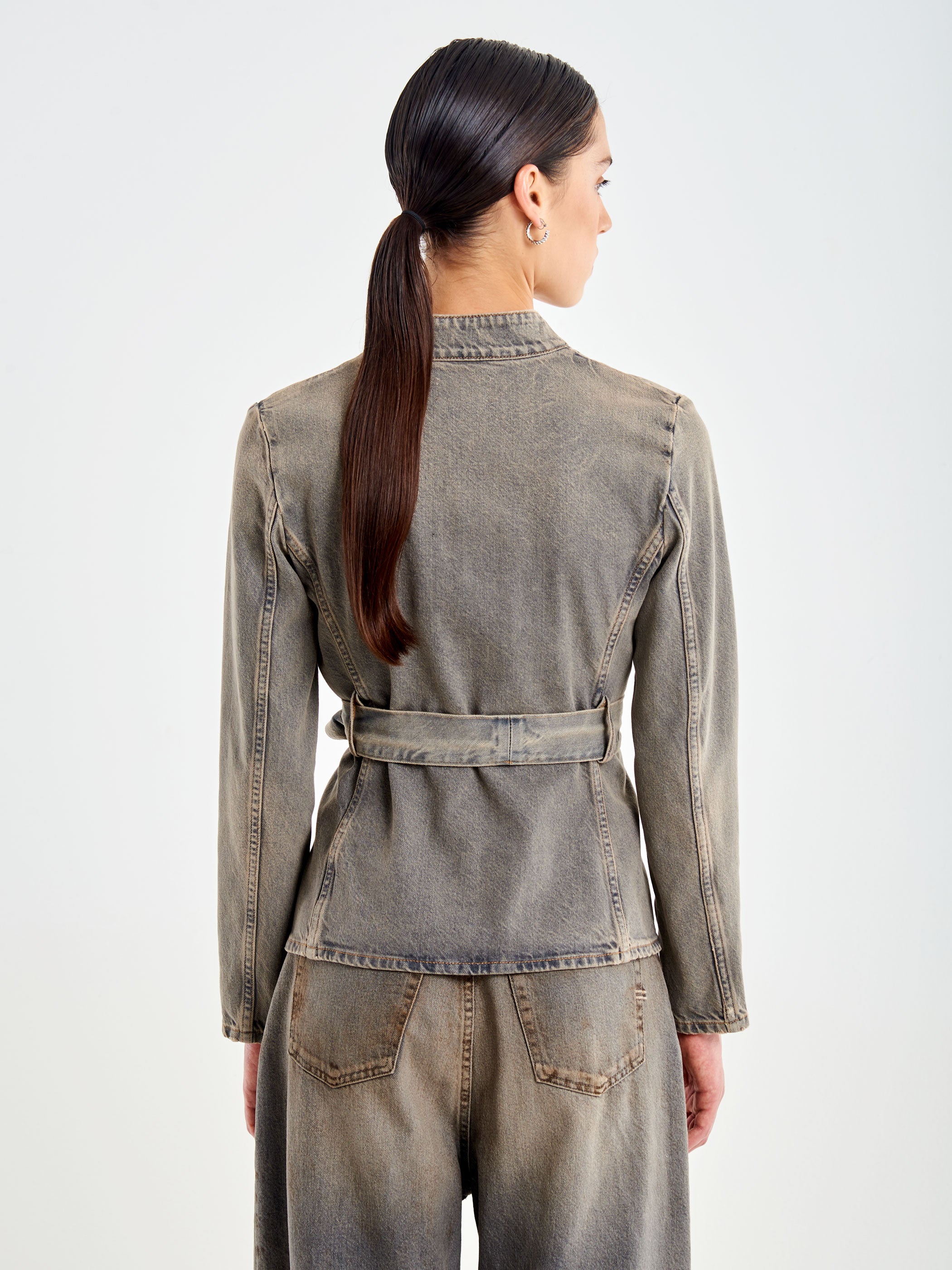Dirty Denim Jacket with Belt