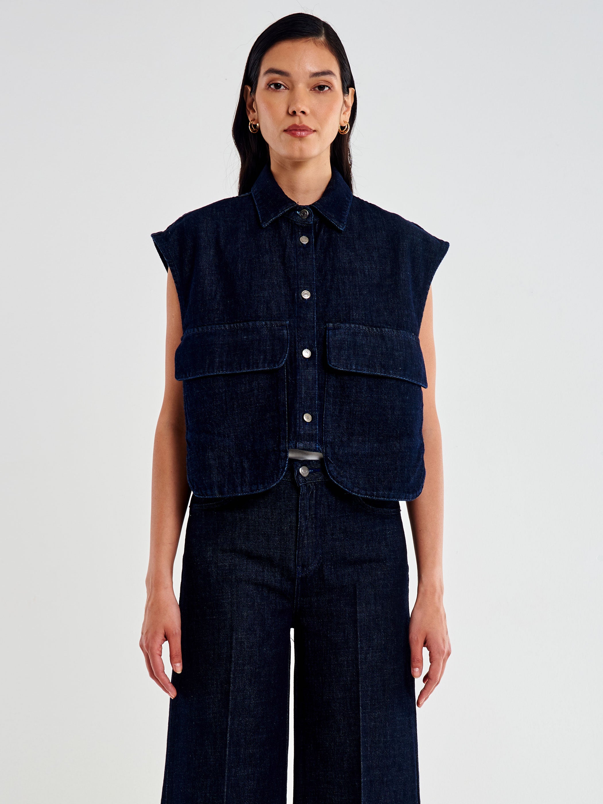 Gilet Con Tasche In Denim