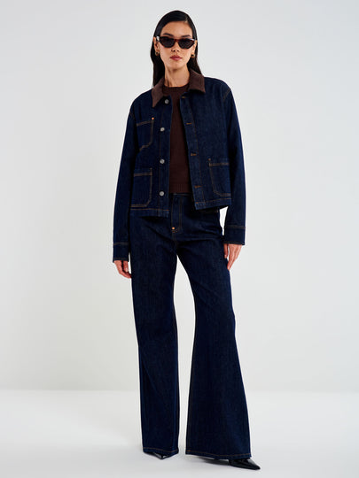 Giacca in Denim Con Colletto in Velluto