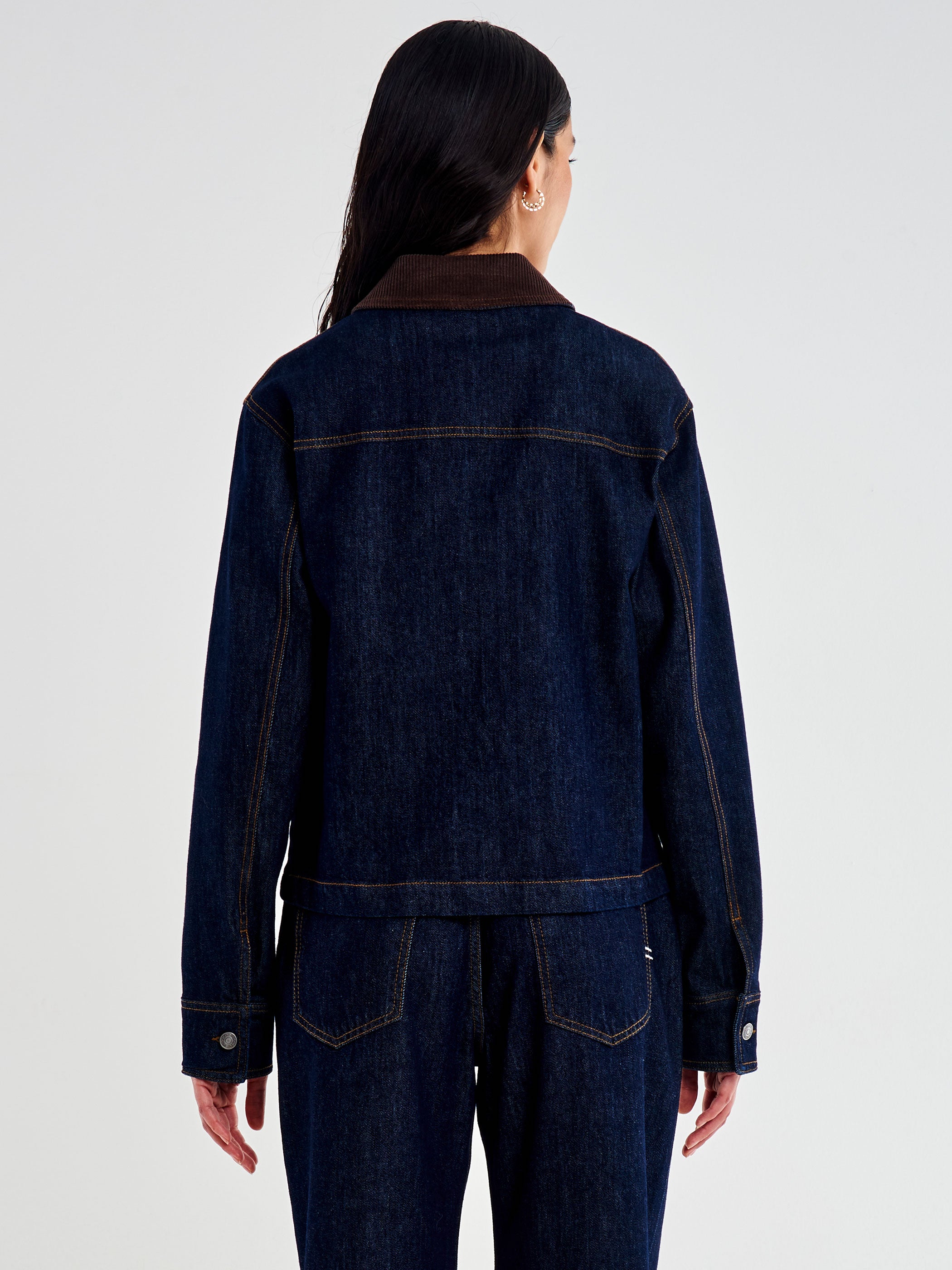 Giacca in Denim Con Colletto in Velluto