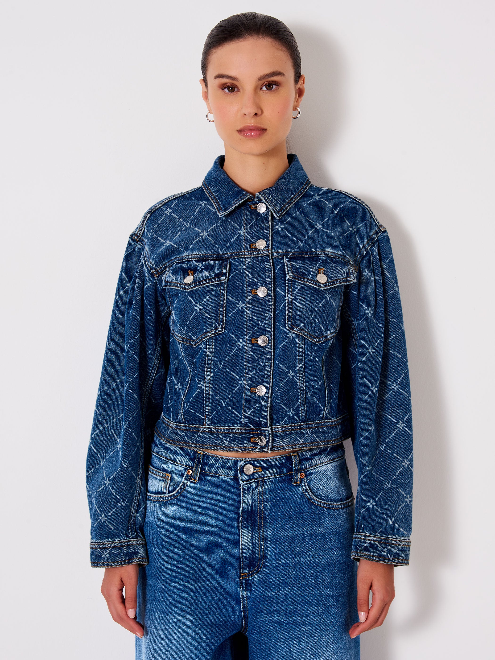 Cropped Denim Jacket with Logo