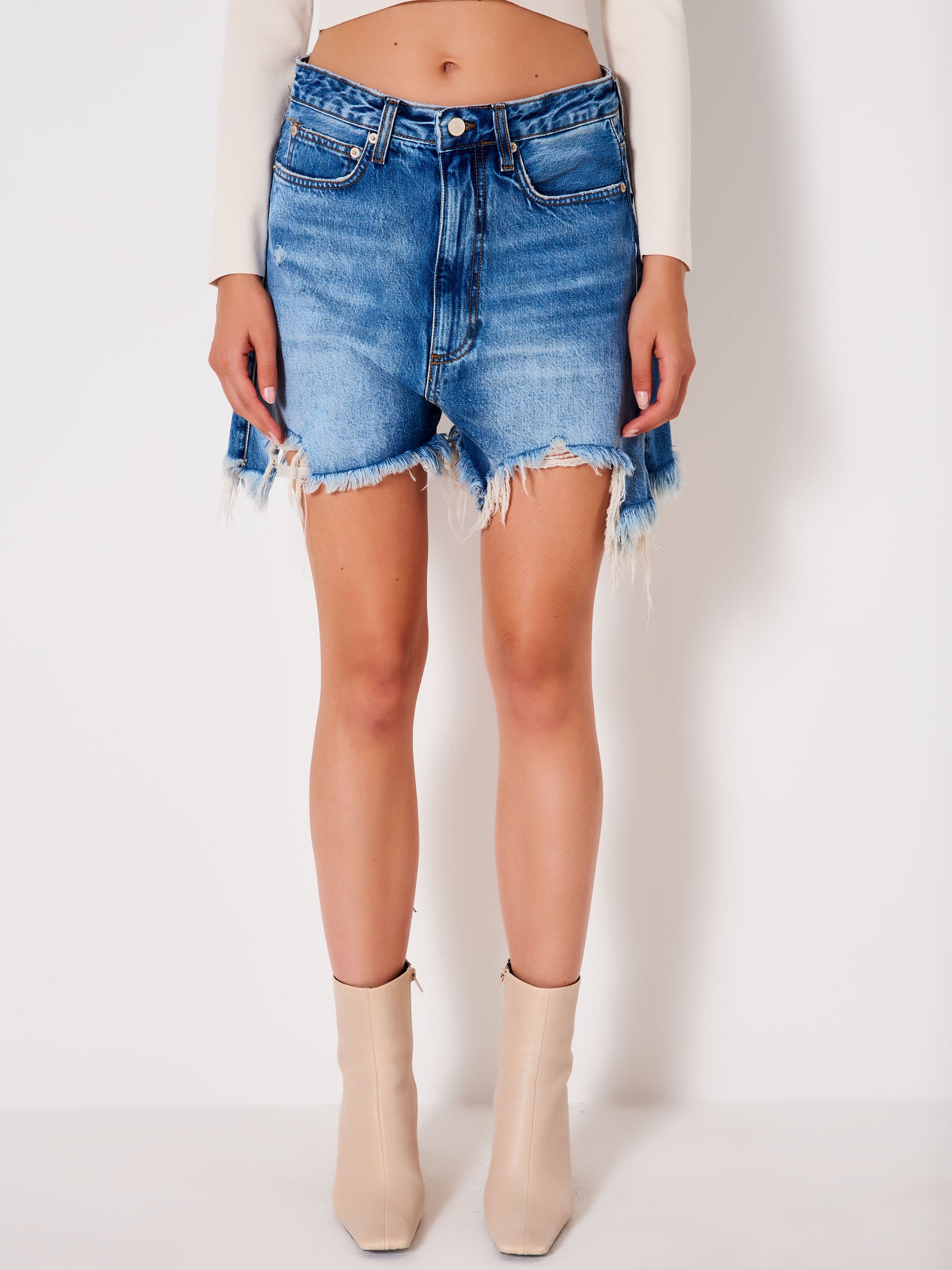 Fringed Denim Shorts