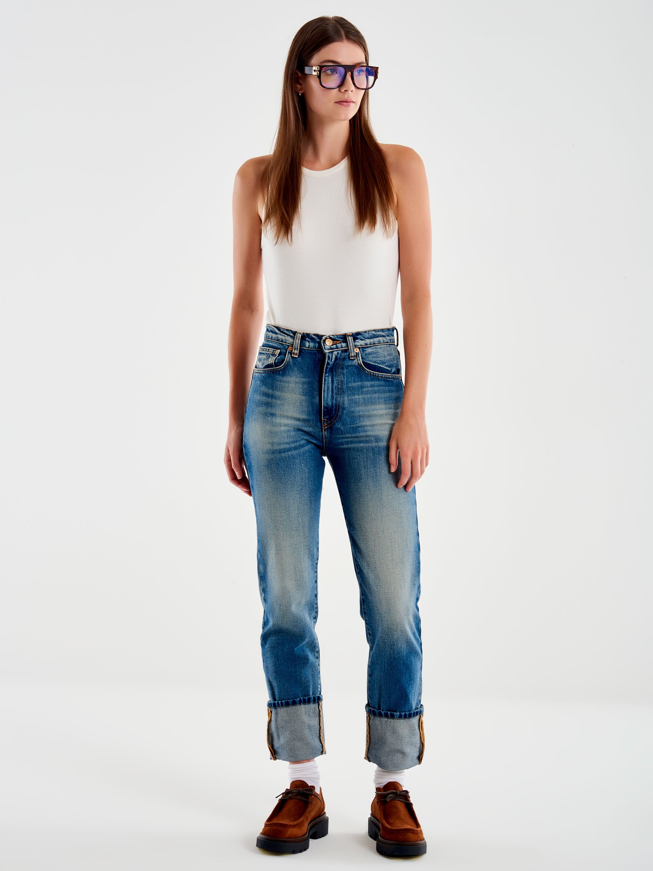 Vicolo Jeans Straight con Risvolto Blu