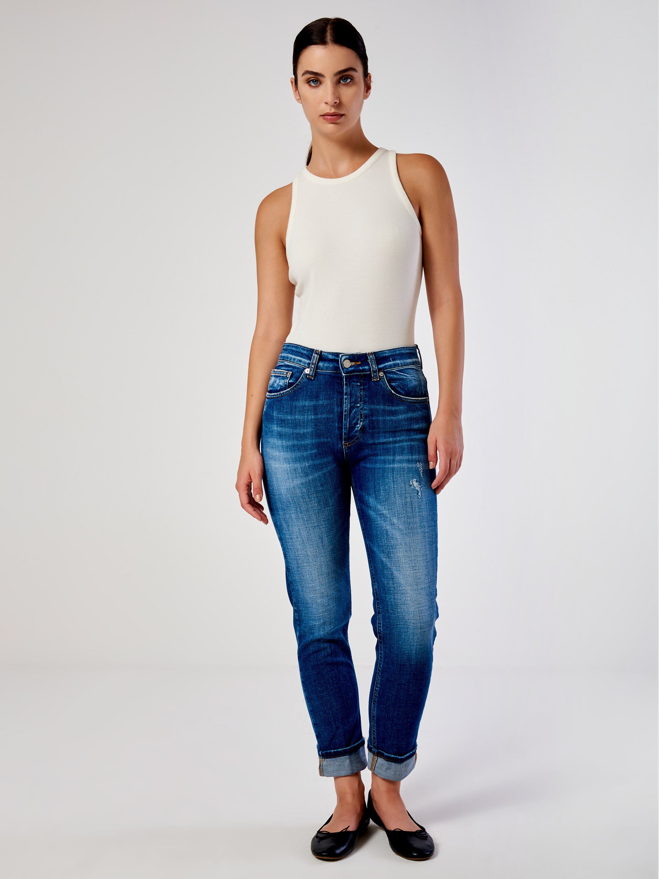 Vicolo Jeans Icon Daisy con Risvolto Blu