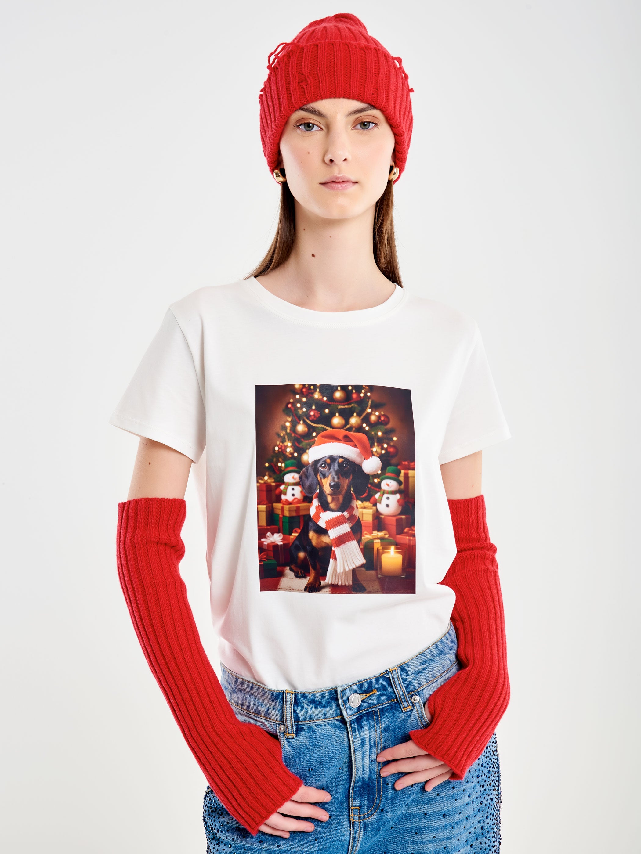 T-Shirt Stampa Bassotto Natale
