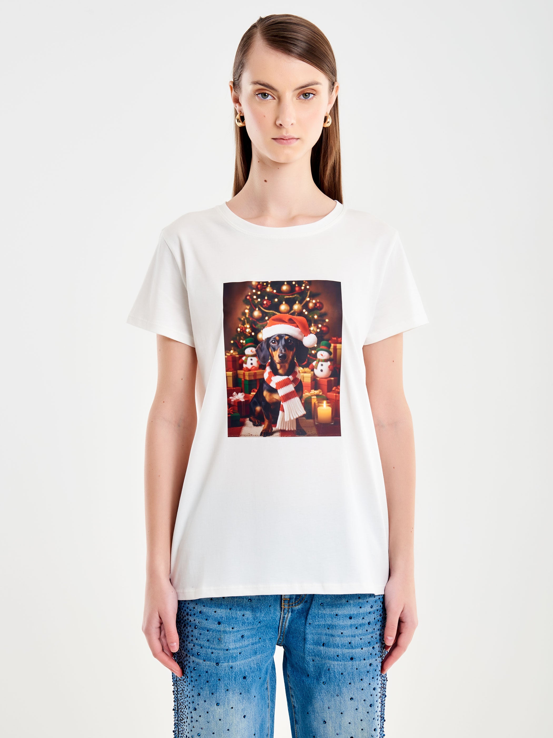 T-Shirt Stampa Bassotto Natale