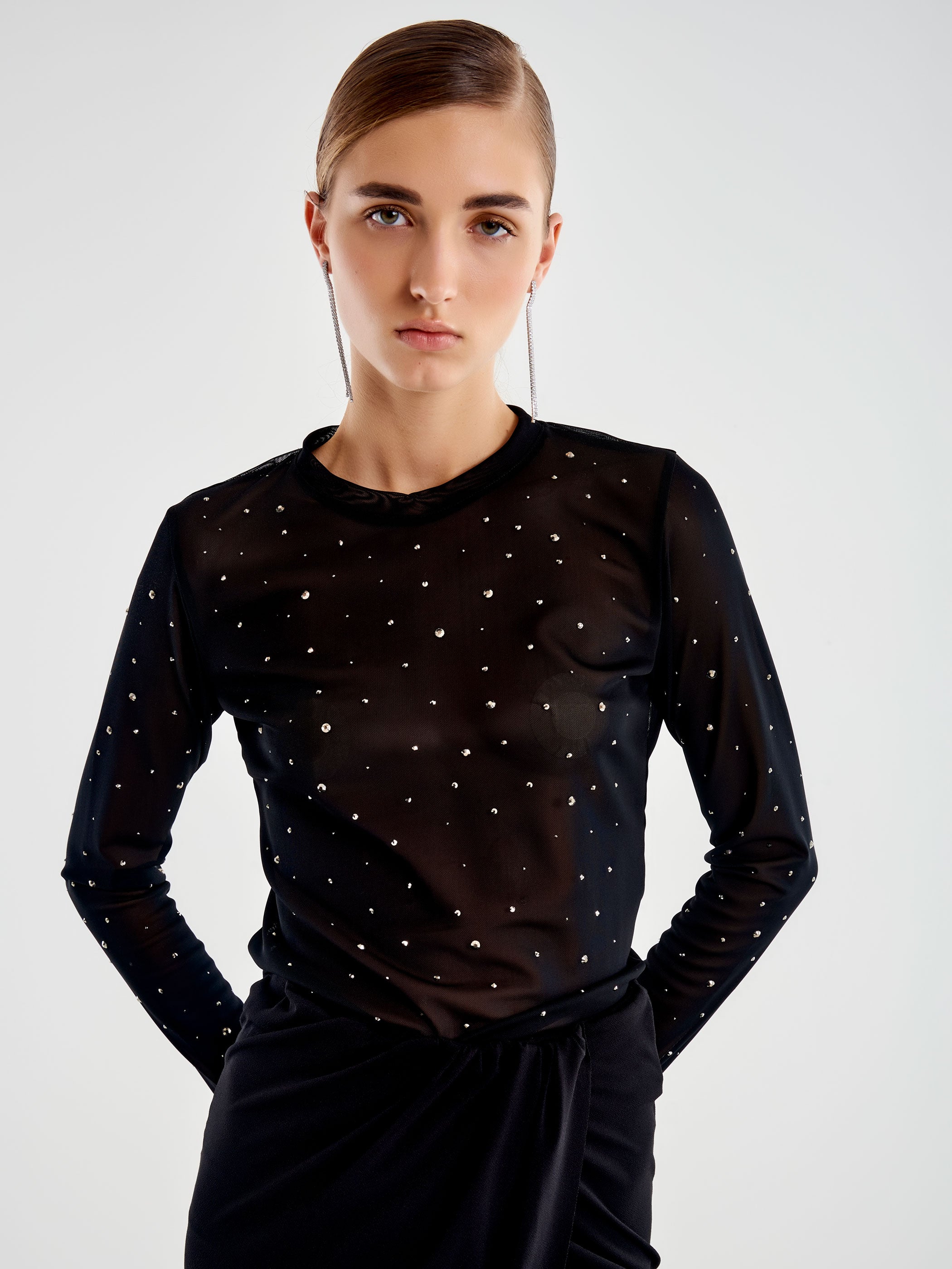 Vicolo Maglia in Tulle con Strass Nero