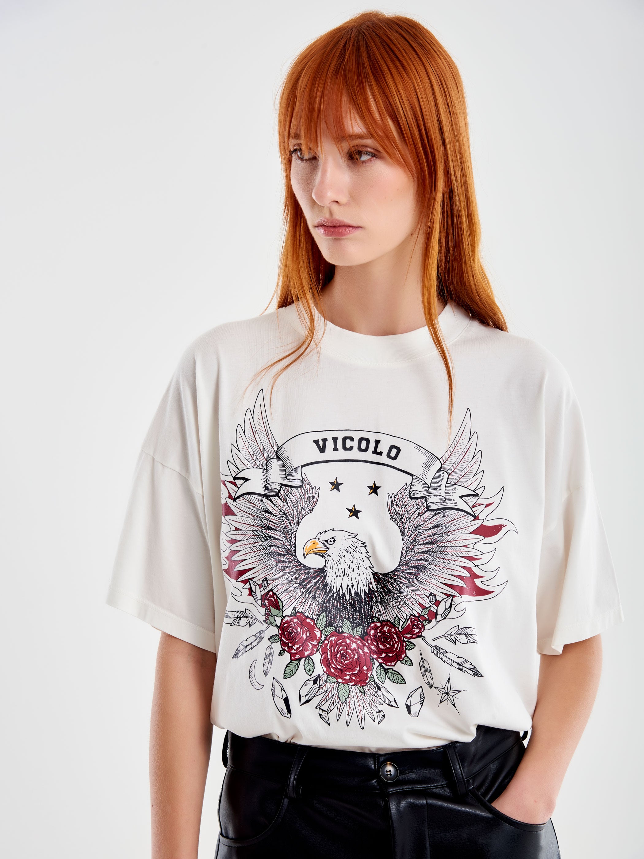 Vicolo T-shirt Fantasia Varsity Bianco