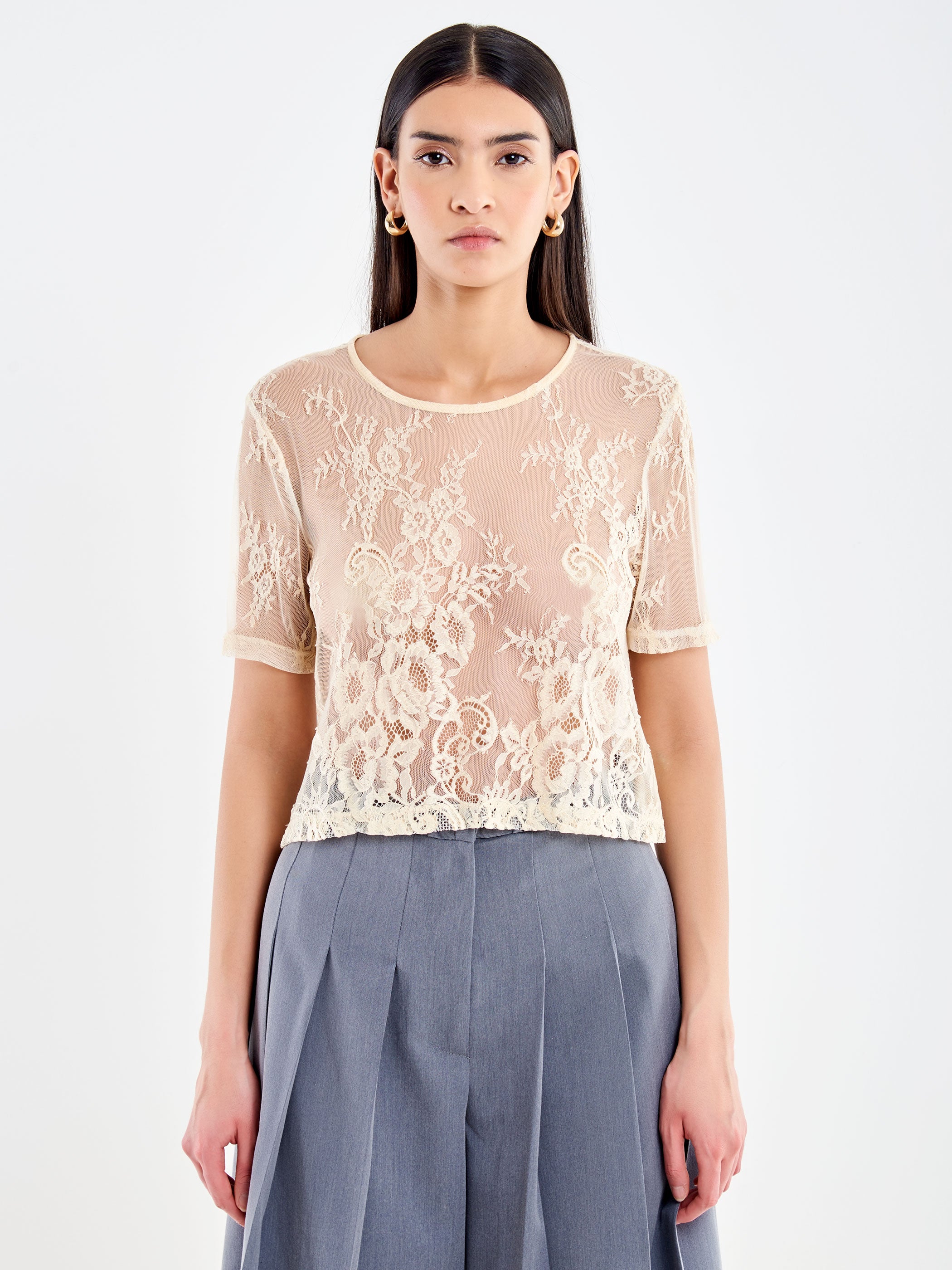 T-Shirt Cropped in Pizzo
