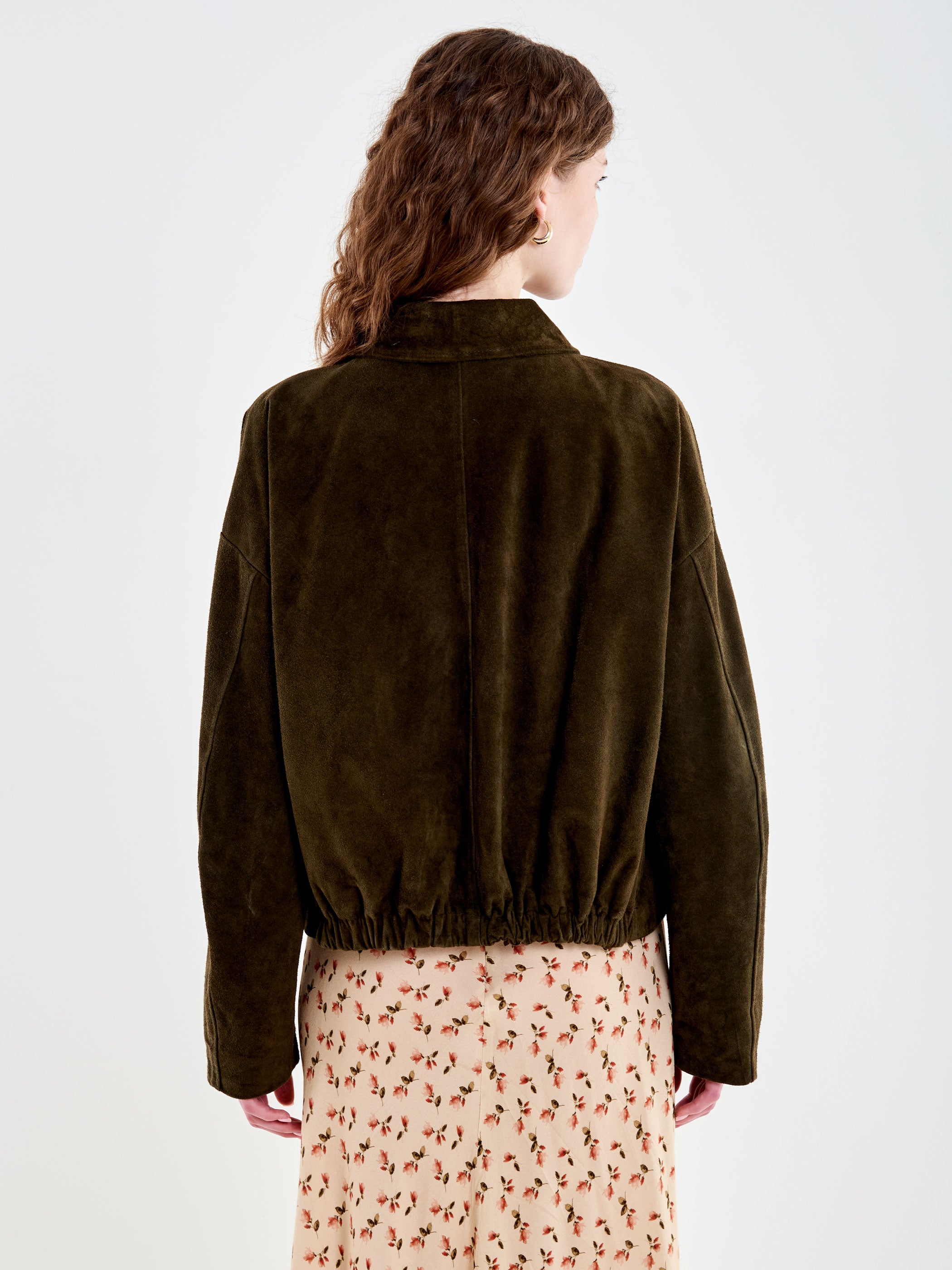 Bomber Scamosciato in Pelle con Tasche