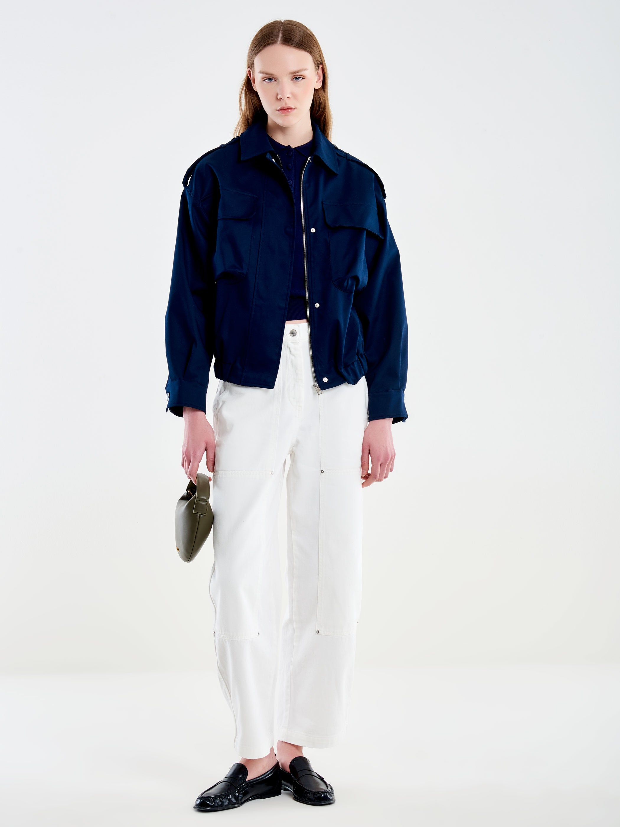 Bomber con Tasconi in Cotone Blu | Vicolo