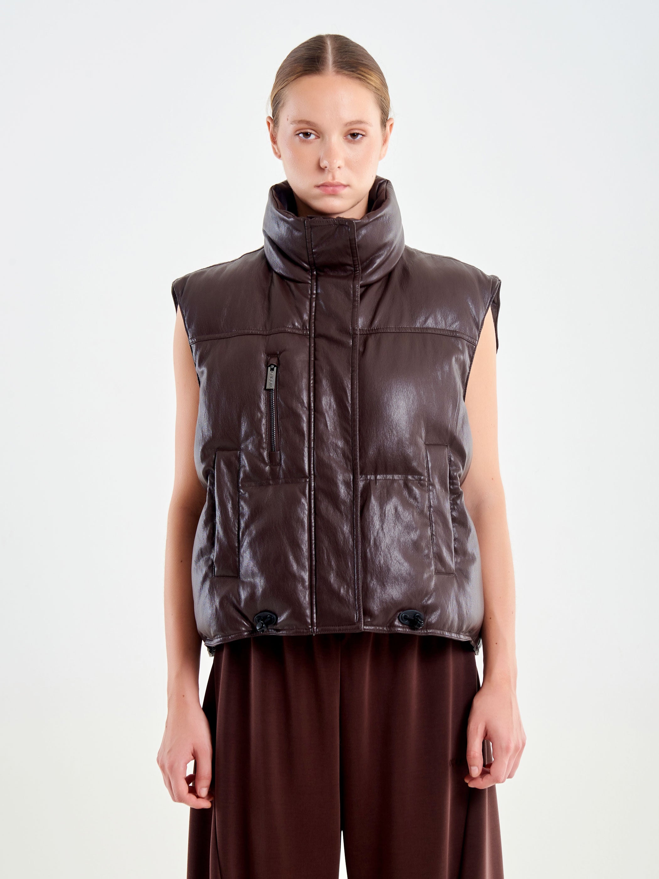 Faux Leather Puffer Vest