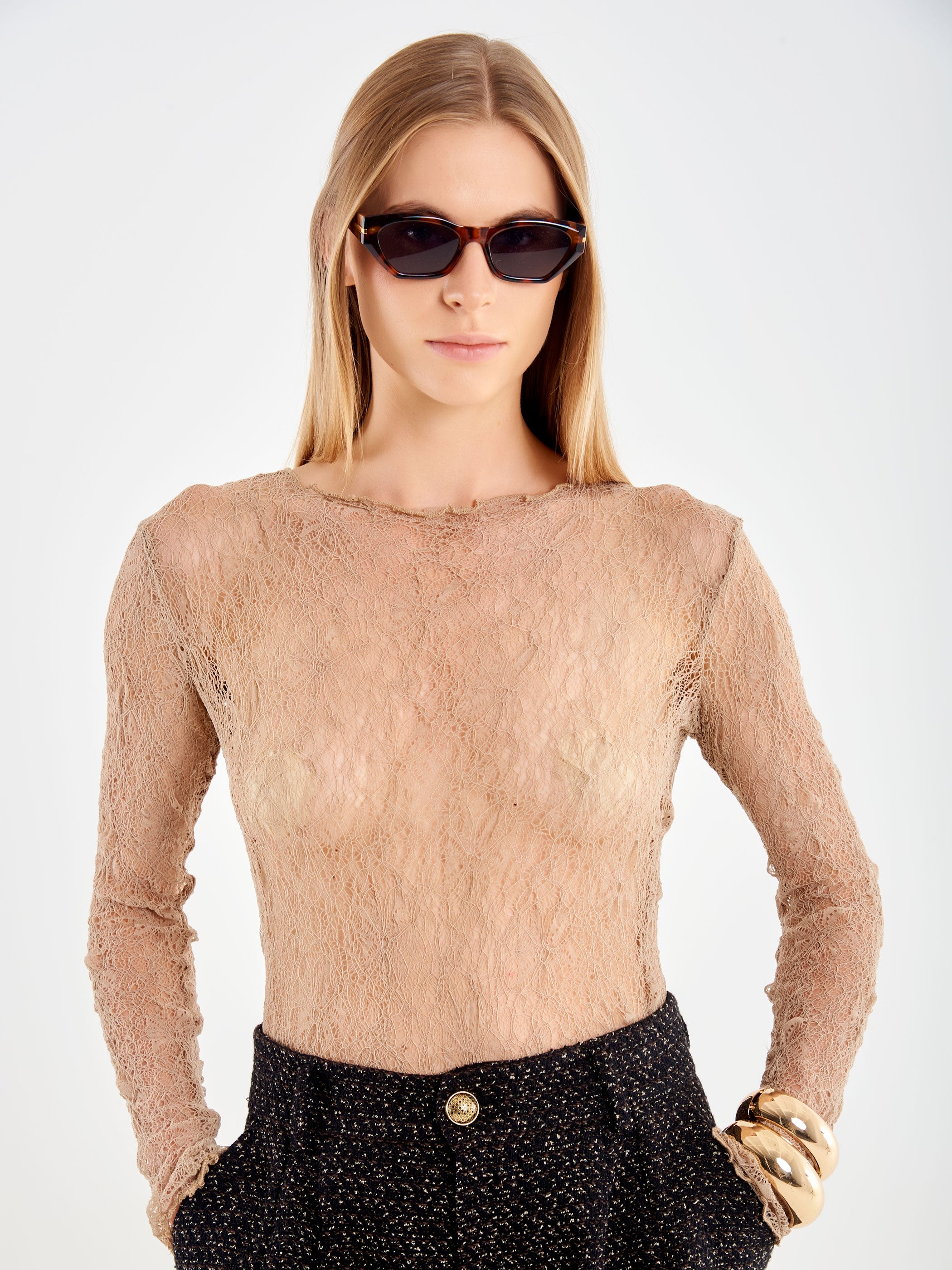 Openwork Crew-Neck Top