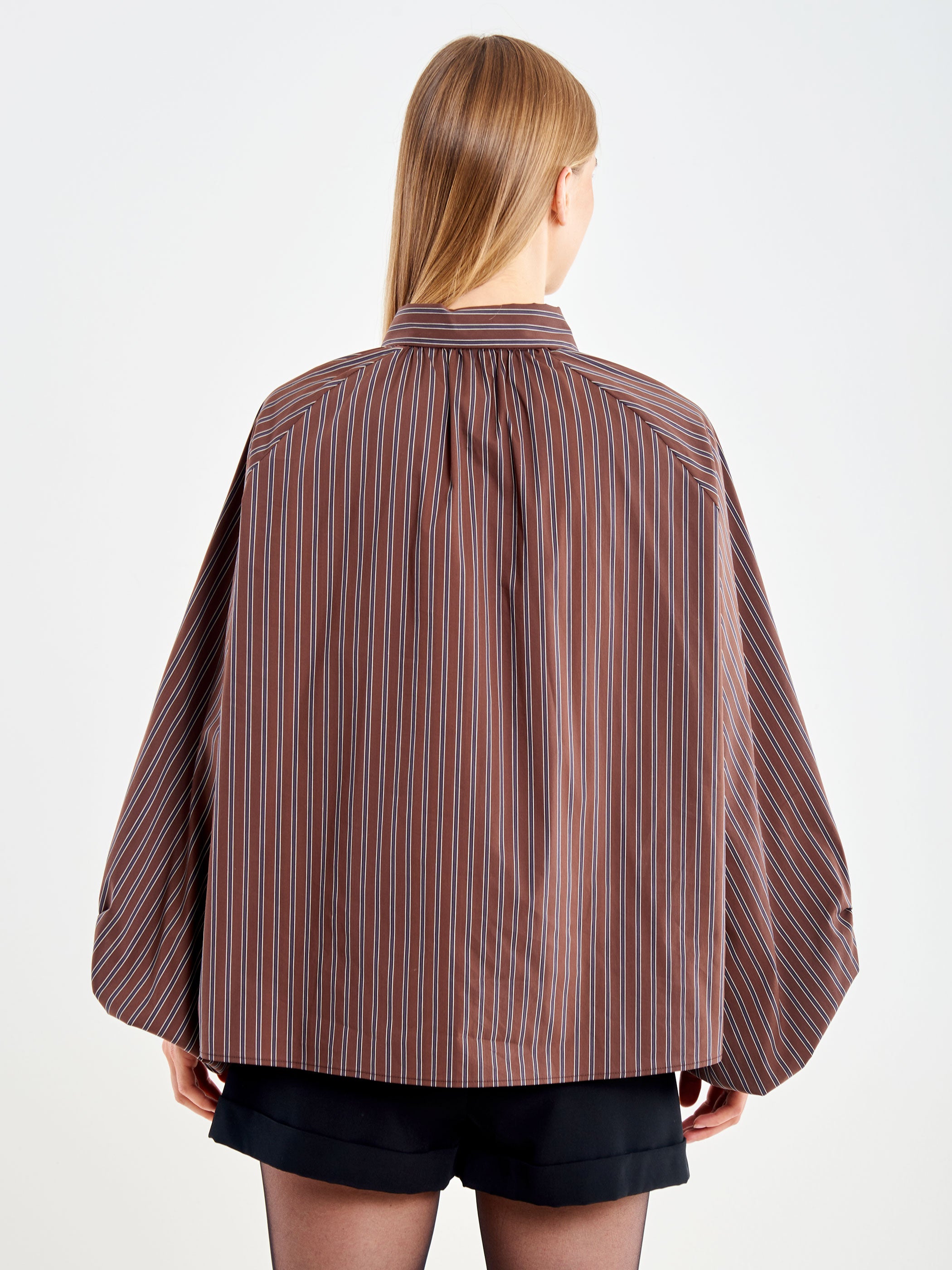 Striped Balloon-Sleeve Shirt