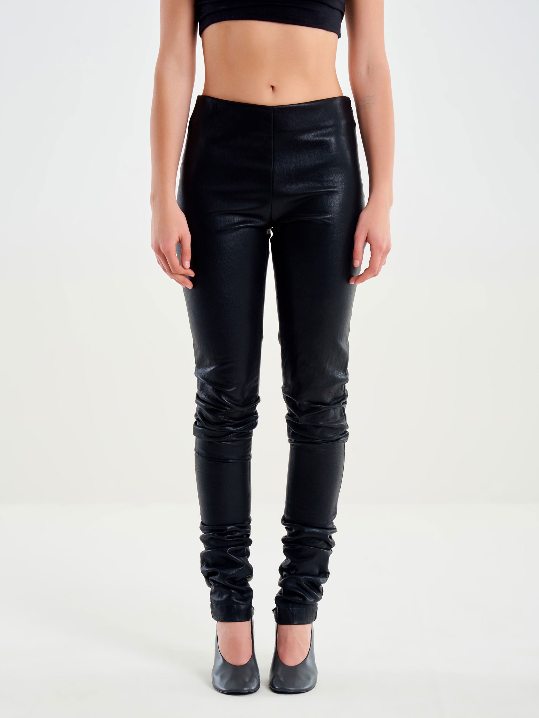 Faux Leather Pants with Back Slit
