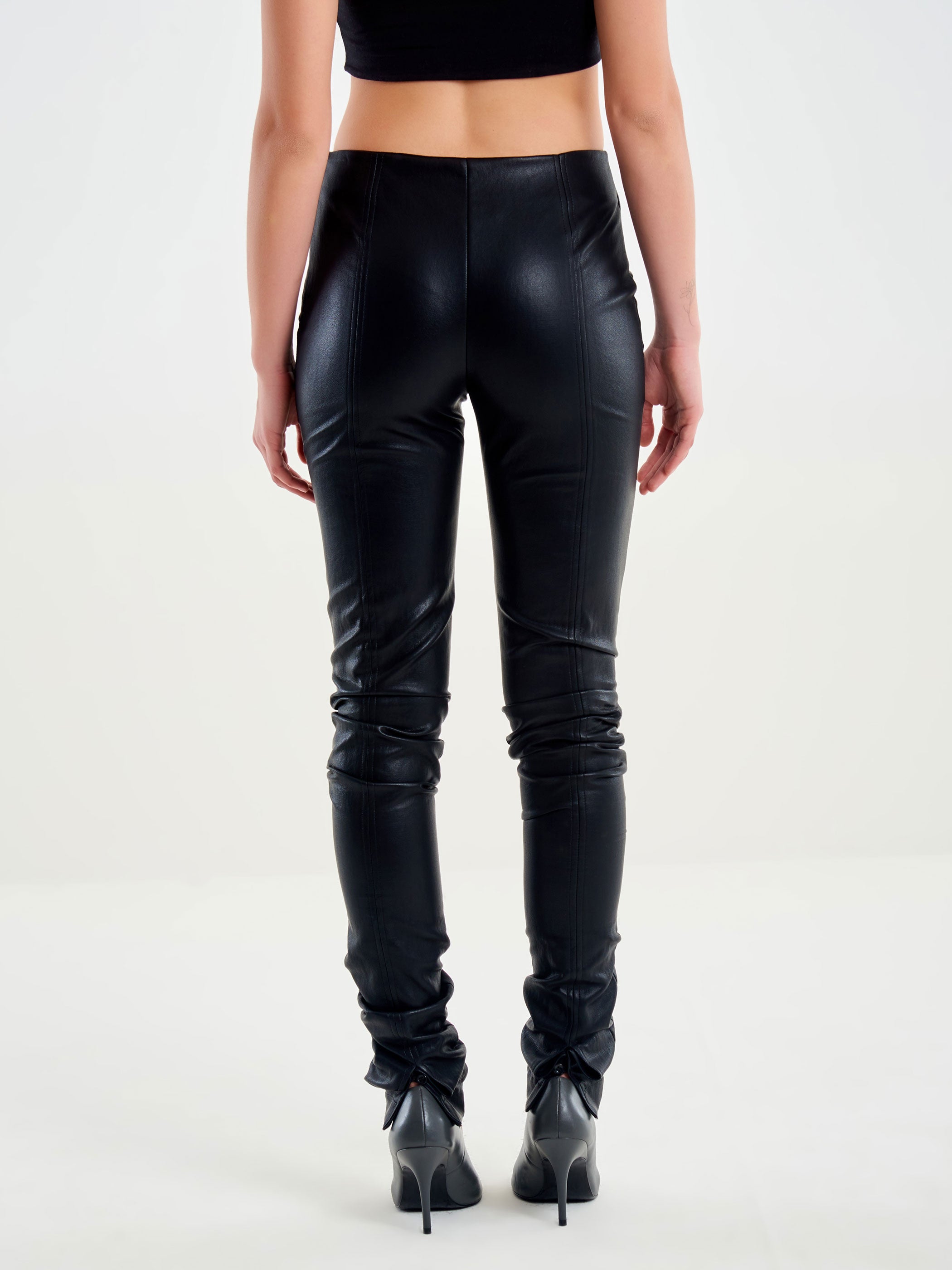 Faux Leather Pants with Back Slit
