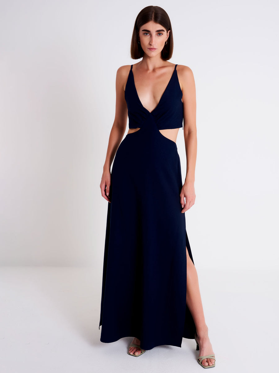 Blue Cut Out Linen Dress | Vicolo