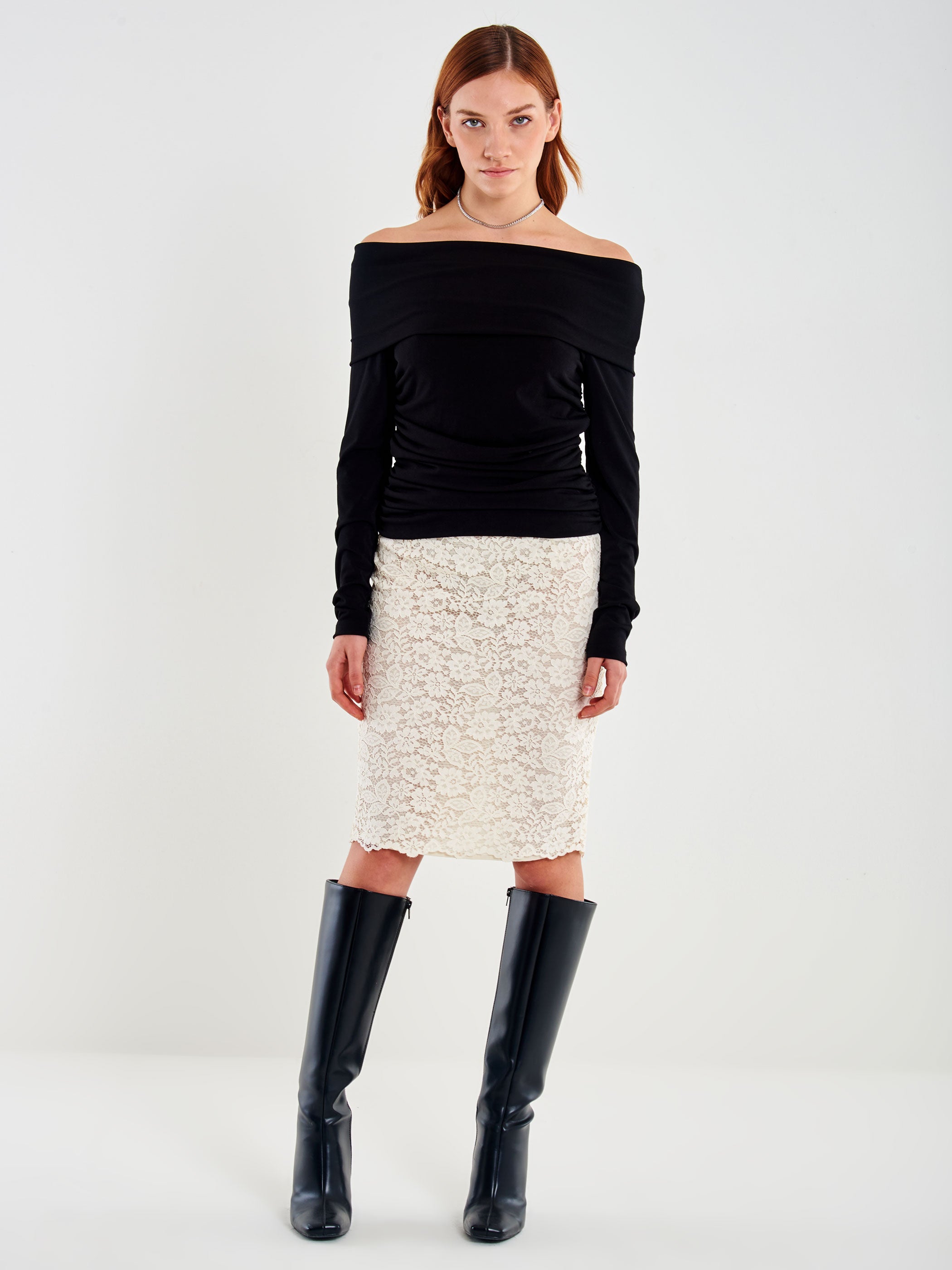 Gonna Midi in Pizzo con Elastico