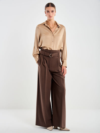 Pantalone Vita Alta con Pieghe