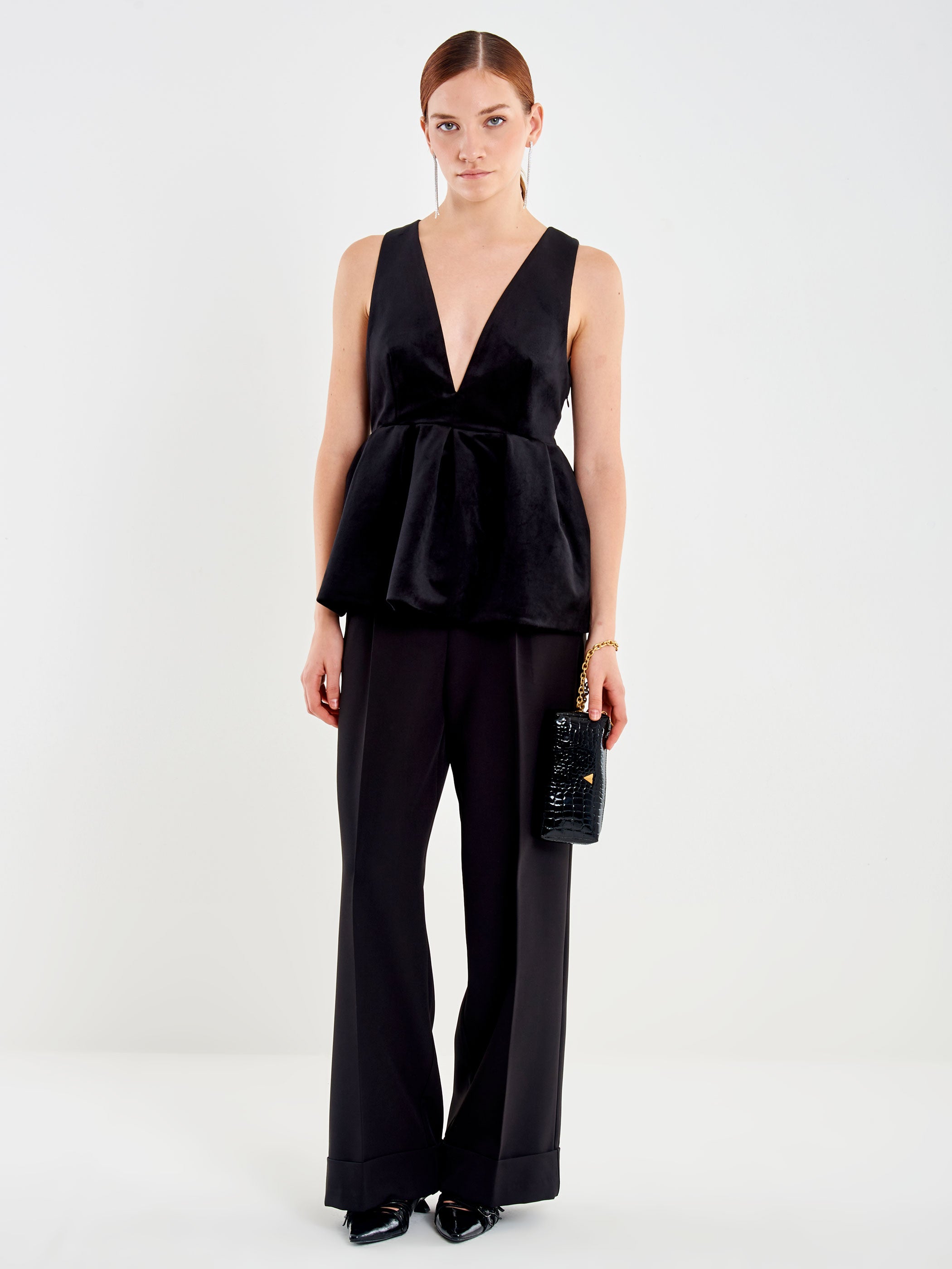 Top in Velluto con Balza sul Fondo