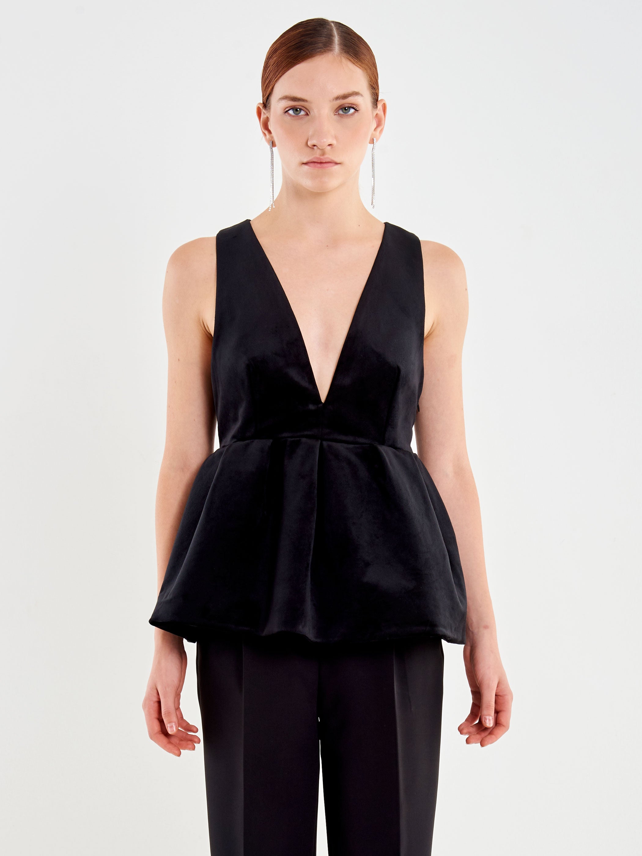 Top in Velluto con Balza sul Fondo