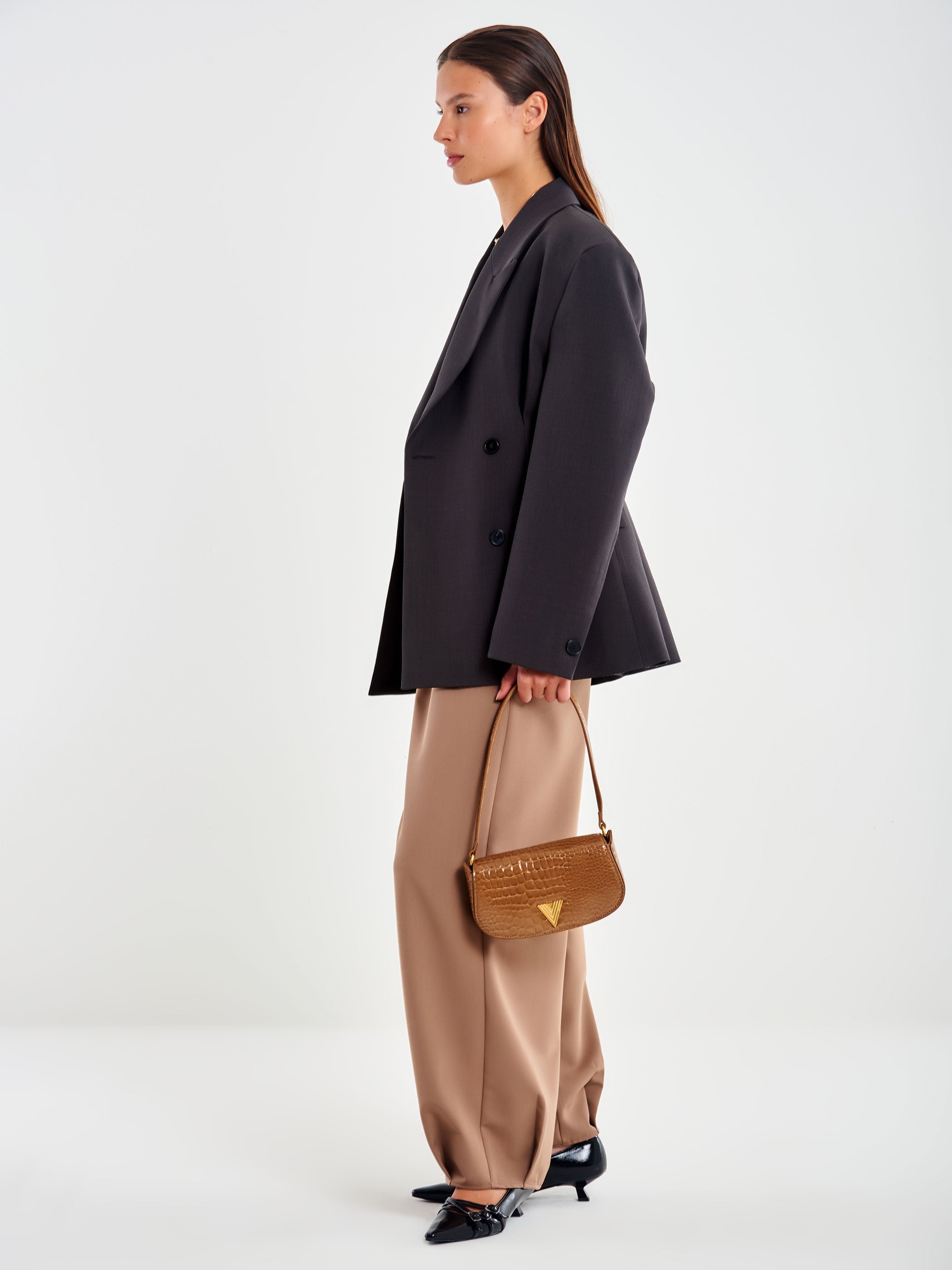 Blazer Stretto in Vita Retro con Balze