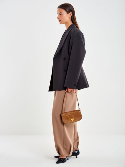 Blazer Stretto in Vita Retro con Balze