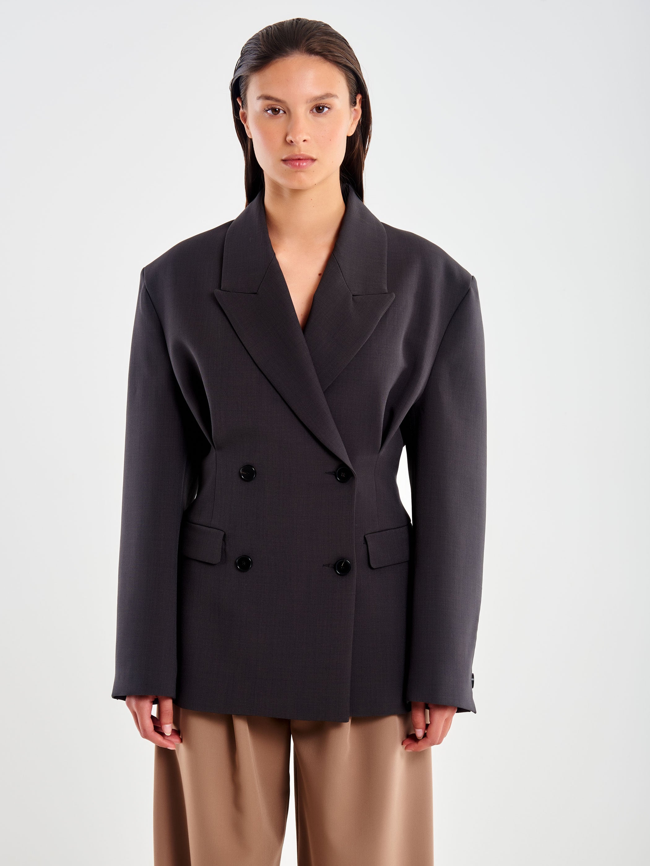 Blazer Stretto in Vita Retro con Balze