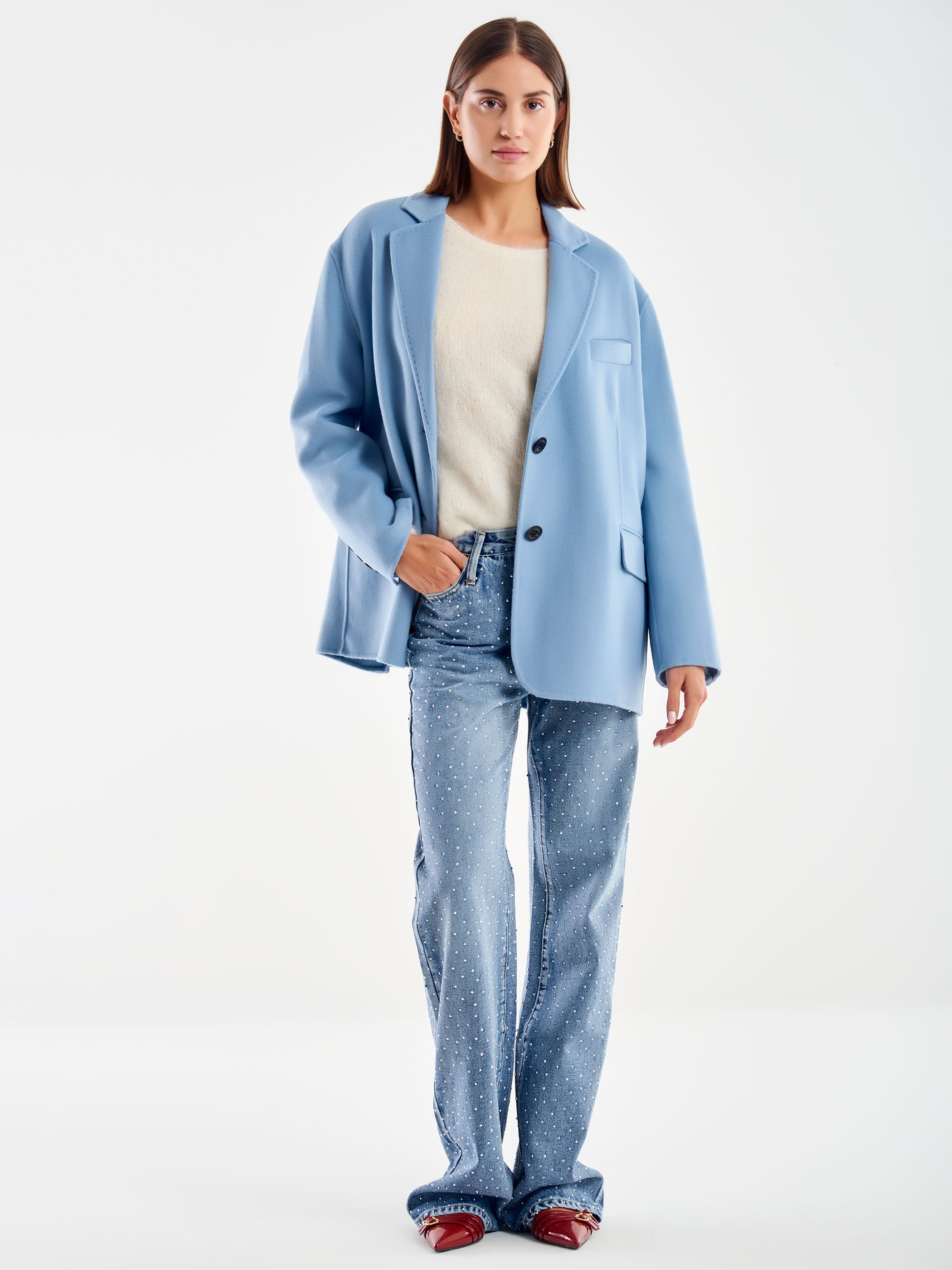 Vicolo Giacca Oversized Misto Lana Azzurro