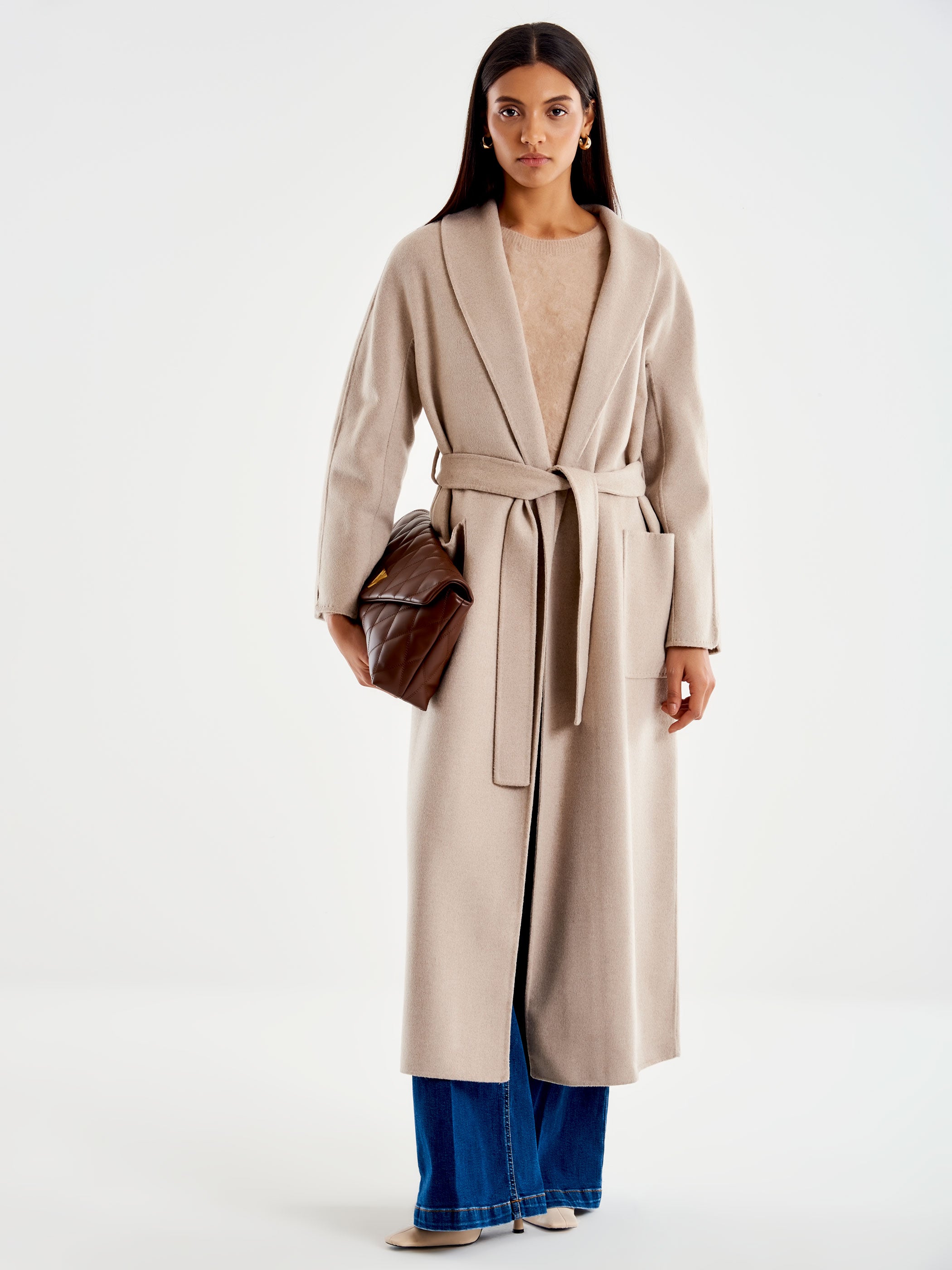 Vicolo Cappotto con Cintura Lungo Beige