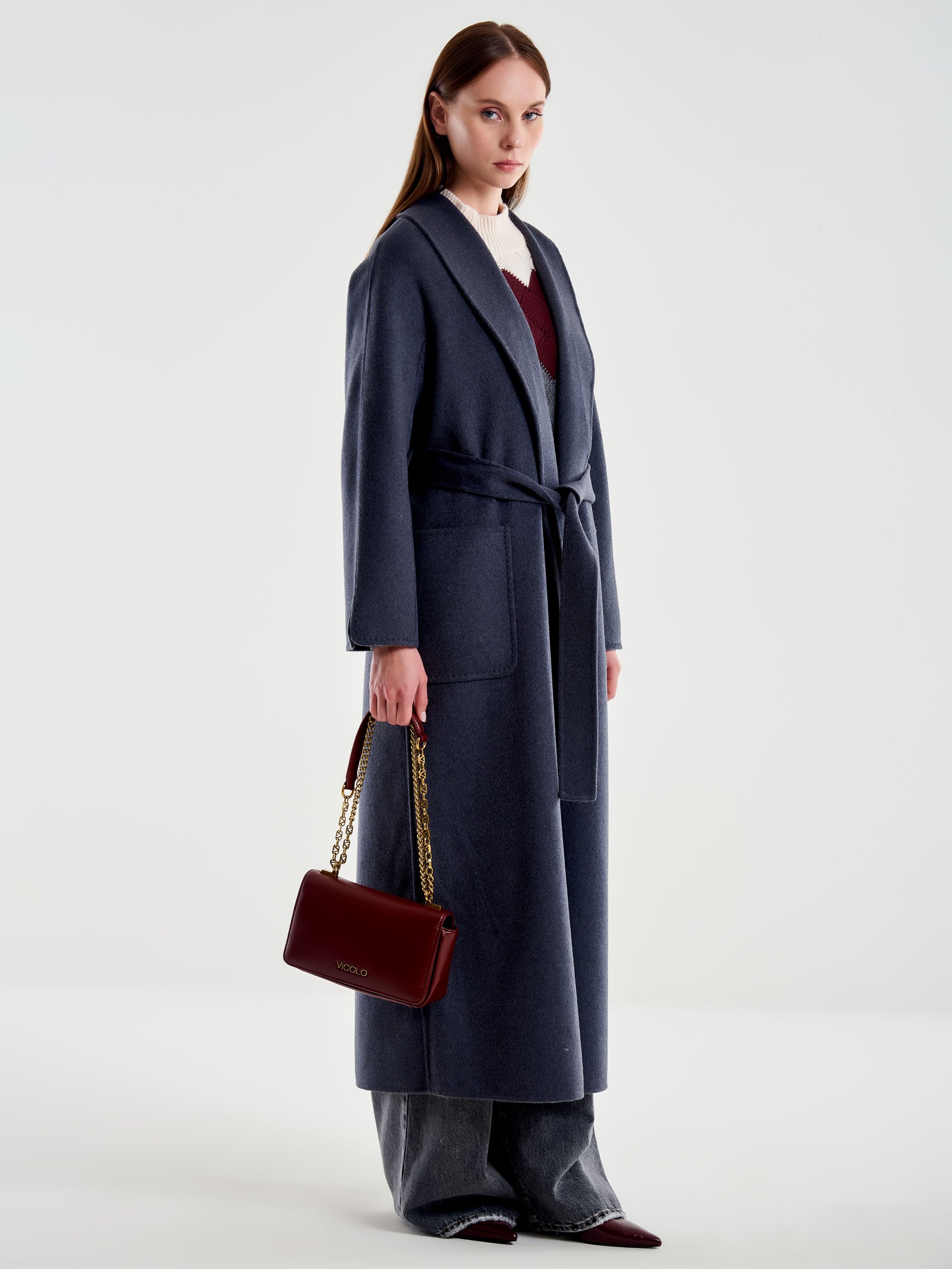 Vicolo Cappotto con Cintura Lungo Grigio