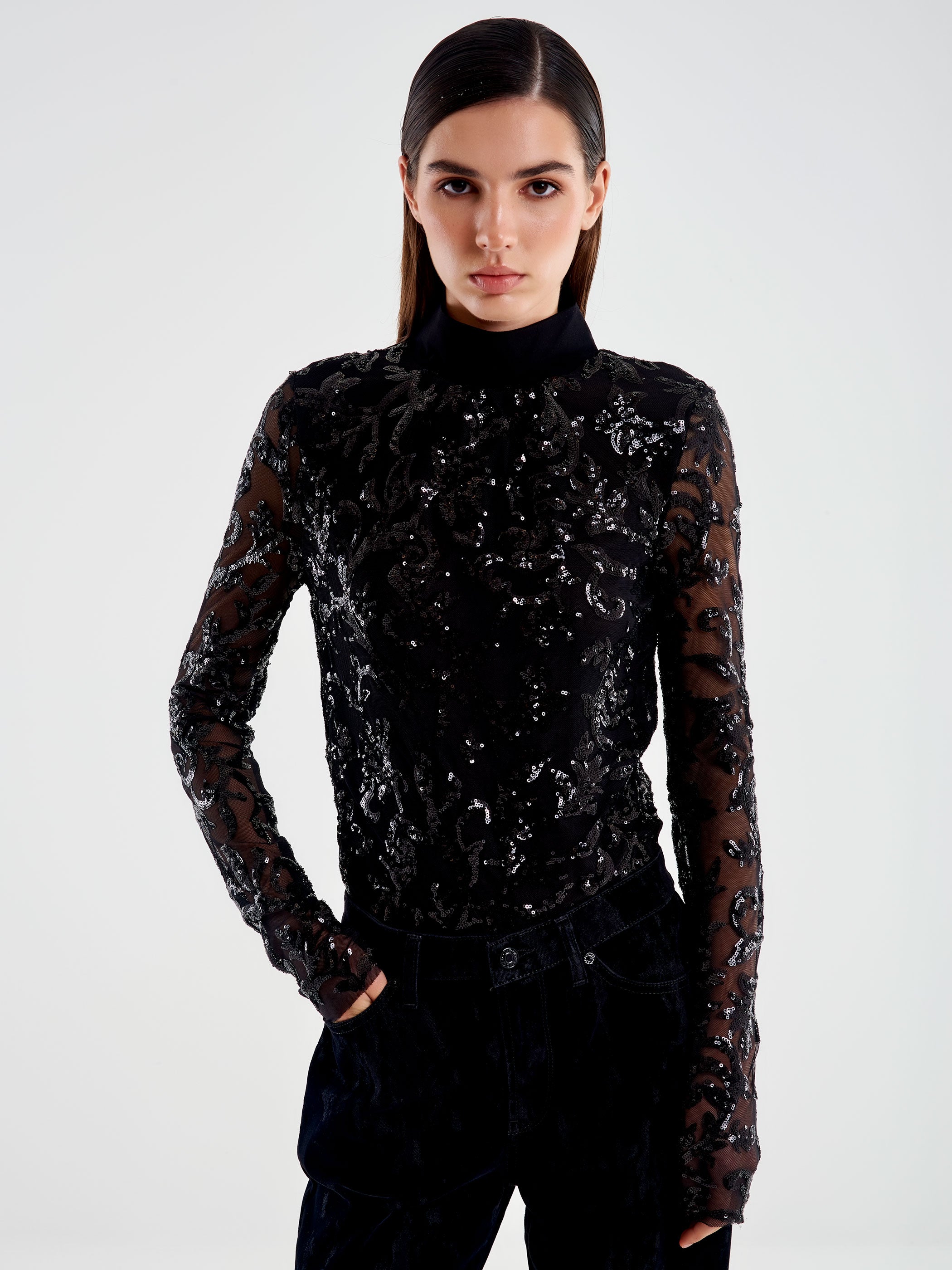 Vicolo Body Pizzo e Paillettes Nero