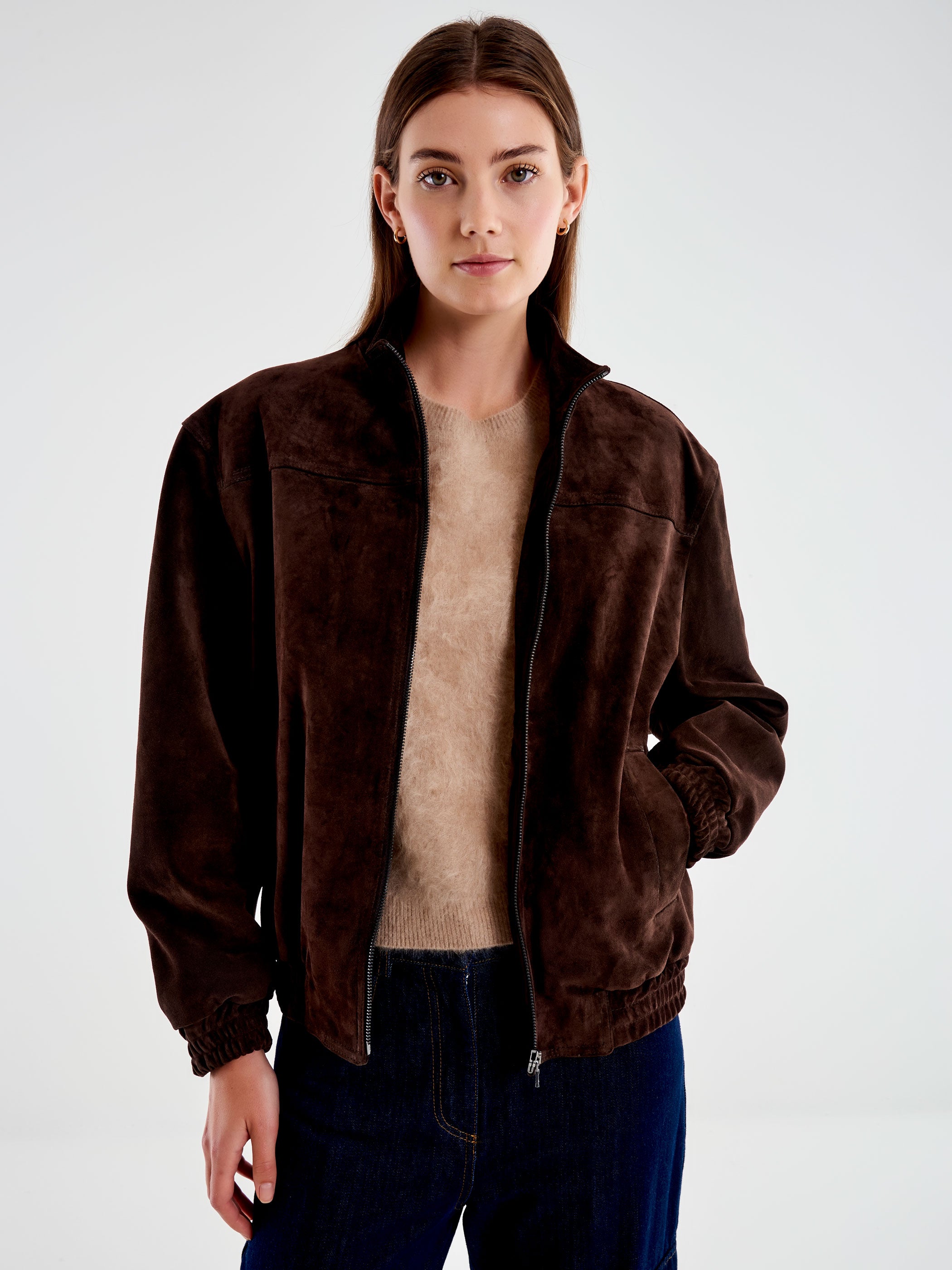 Vicolo Bomber in Pelle Scamosciato Marrone