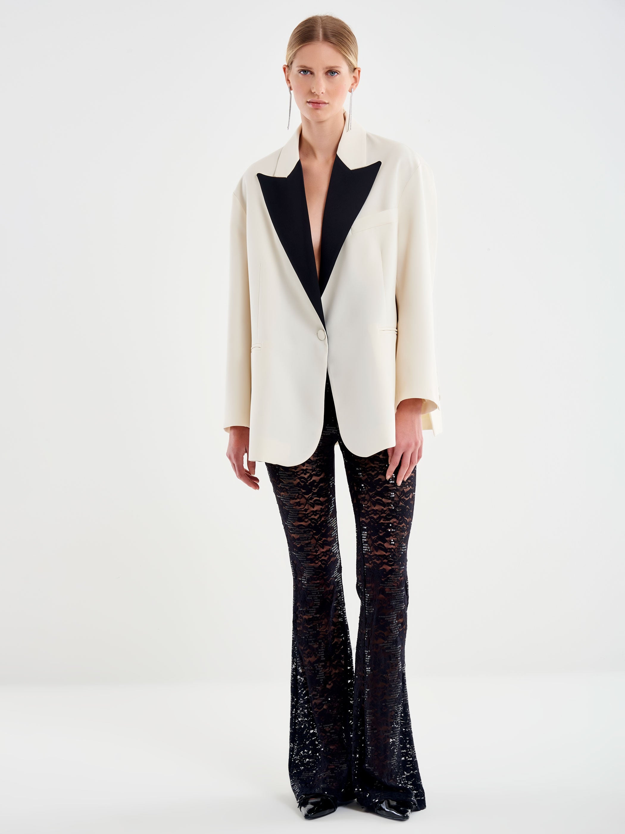 Wide Lace and Sequins Trousers