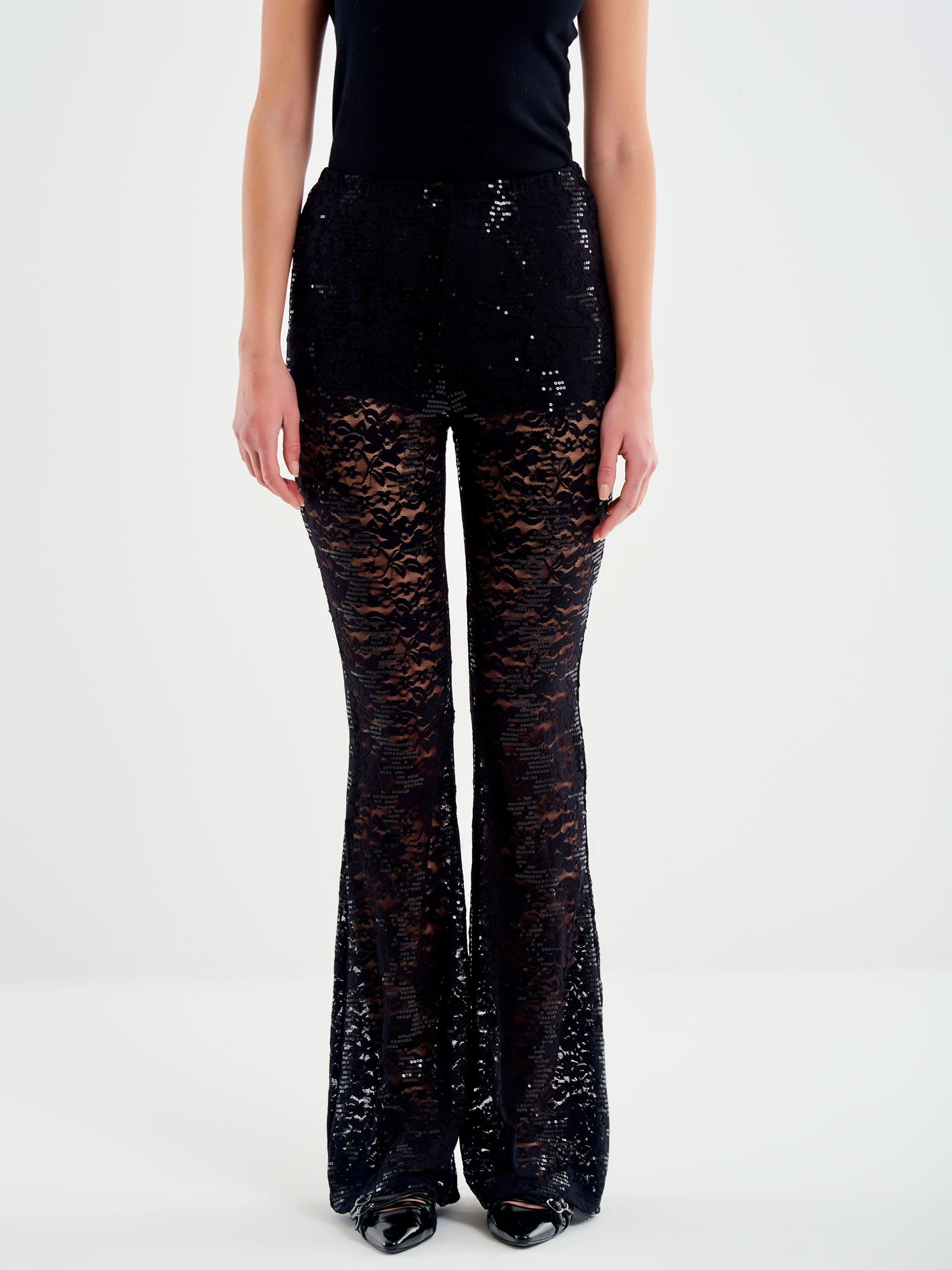 Wide Lace and Sequins Trousers