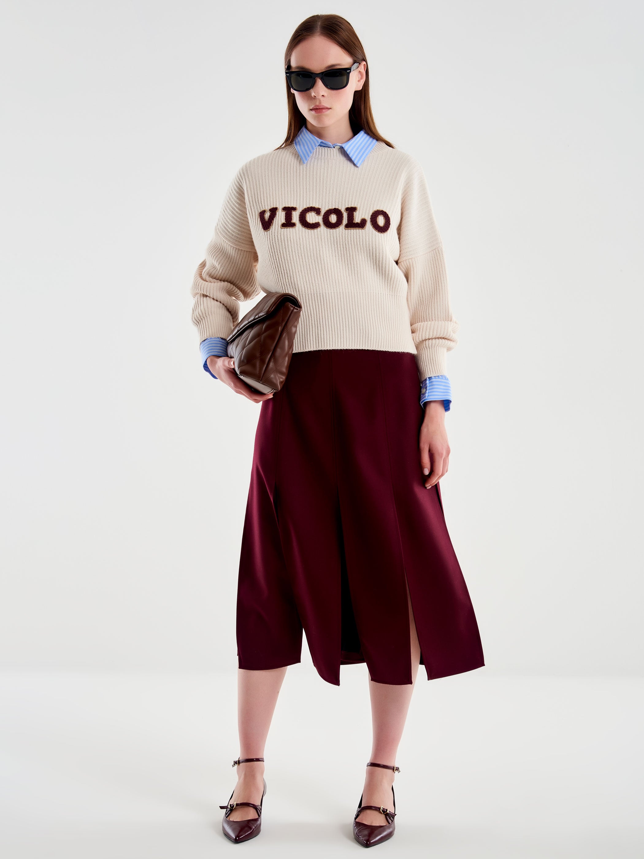 Vicolo Gonna Midi con Spacchi Bordeaux