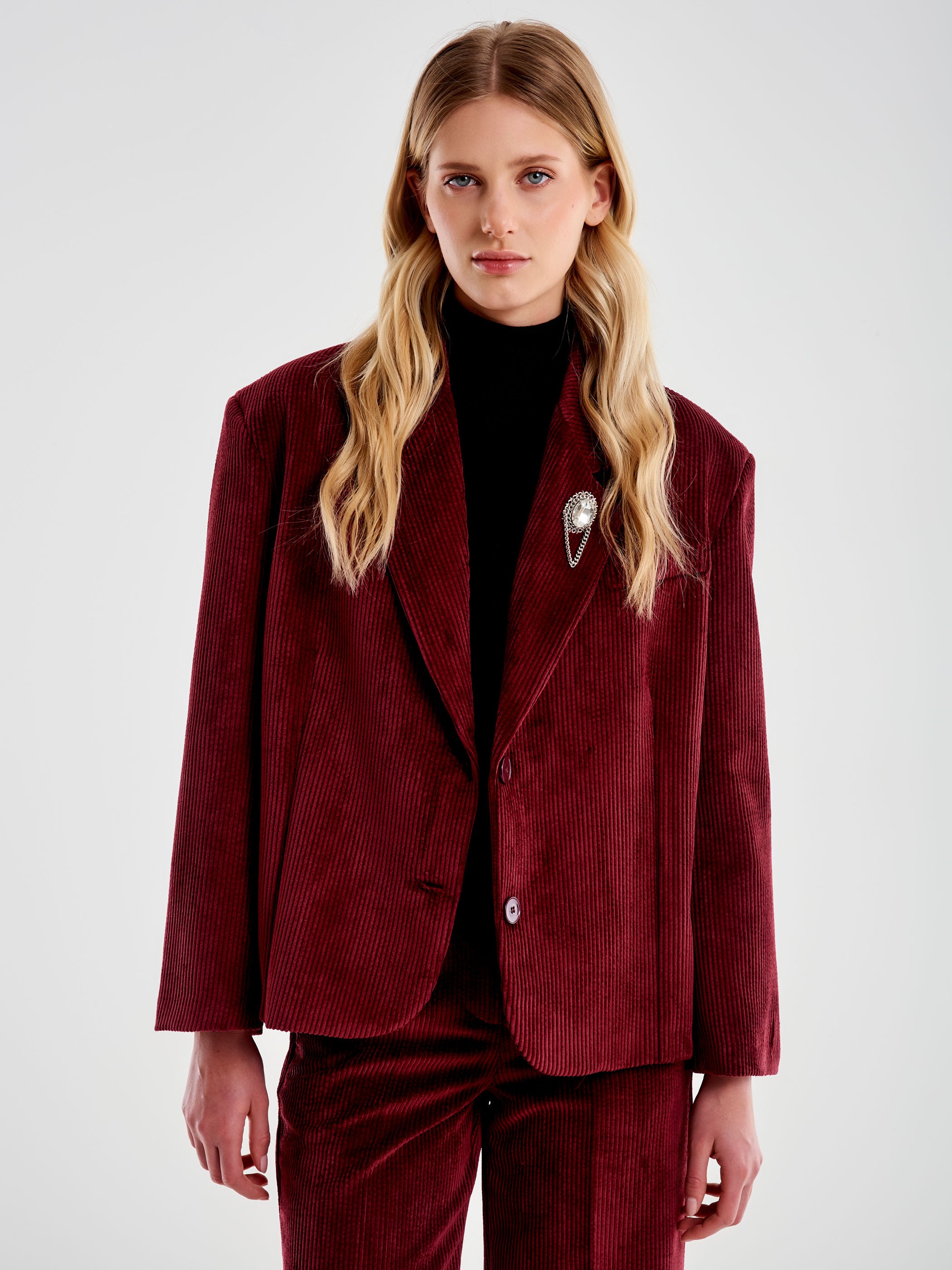 Vicolo Giacca Oversized Cropped in Velluto Bordeaux