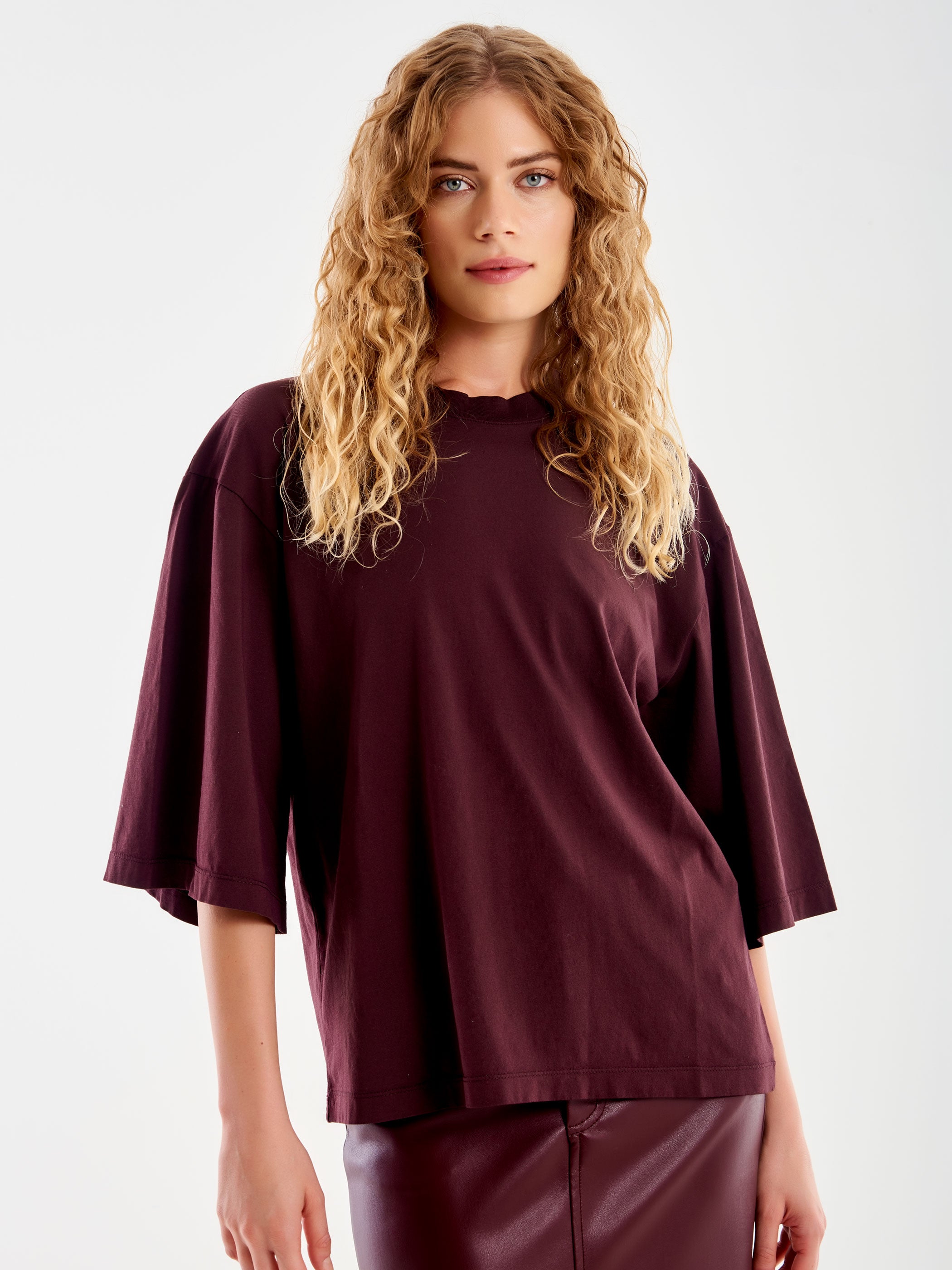 Vicolo T-Shirt Over Maniche Ampia Bordeaux