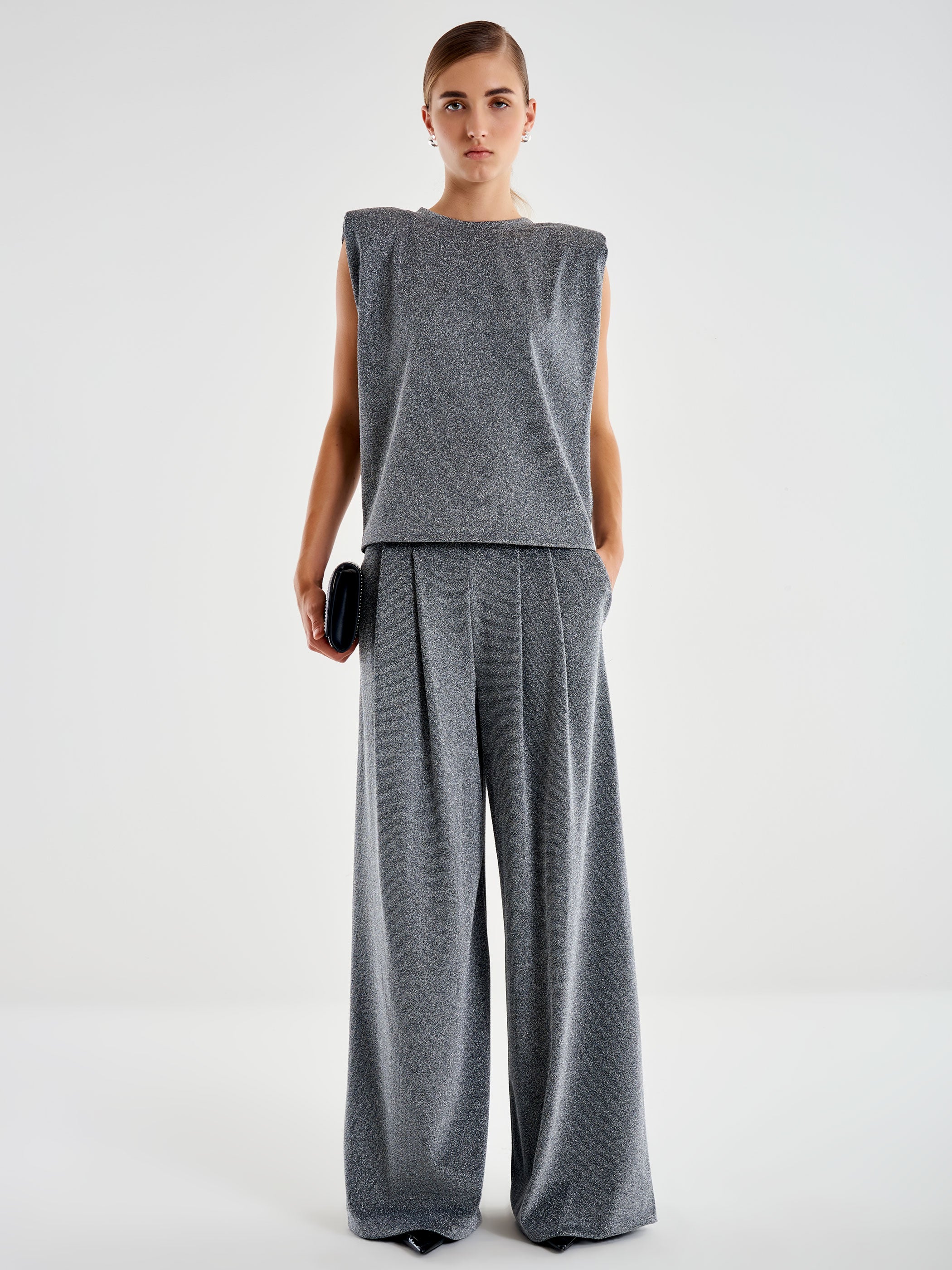 Vicolo Pantalone Ampio Lurex Grigio
